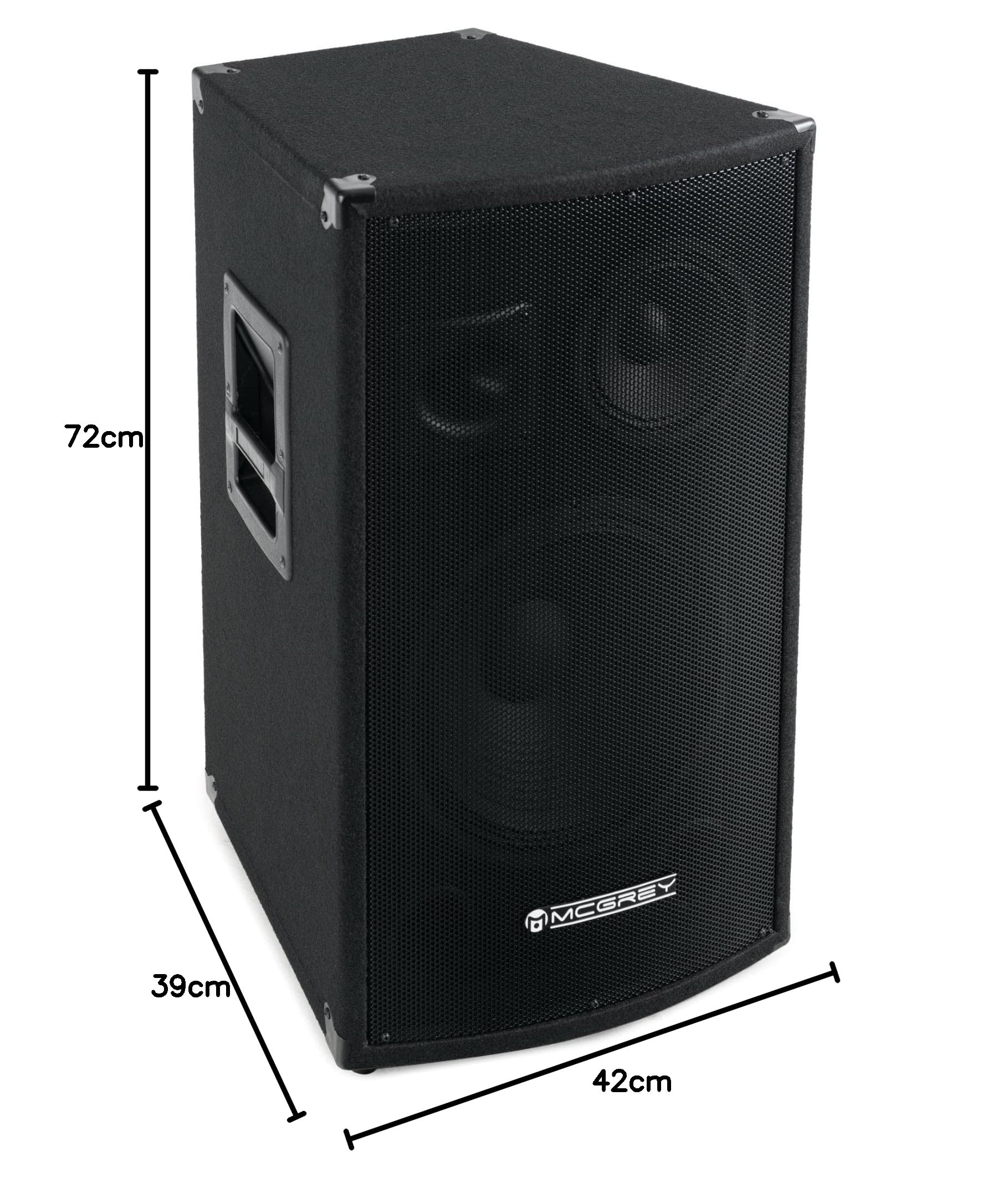 McGrey SL-12/3 Partykeller/DJ-Box 600W Coppia 2x 600W, 5" (16, 5cm) | Cassa a 3 vie con subwoofer da 12" (30cm), Altoparlante medio da 6, 5" (16, 5cm), Tweeter da 3/4" (1, 9cm), Impedenza: 8 Ohm