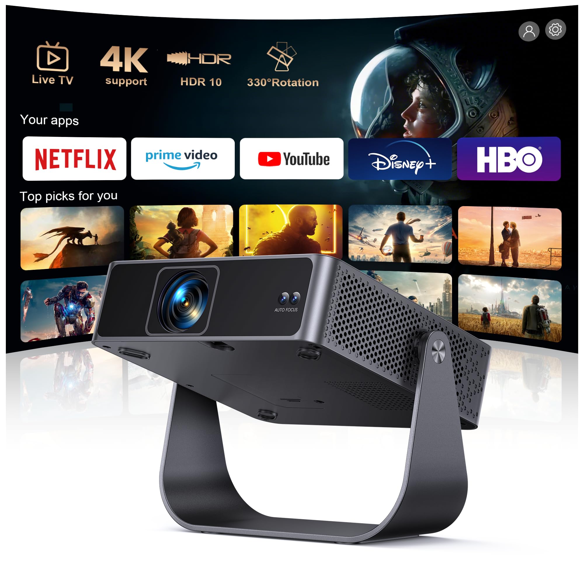 Smart Projector Mini Projector 4K Support HDMI ARC