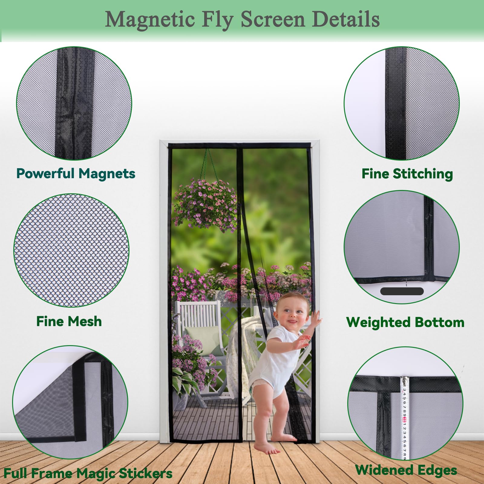 akgao Zanzariera Magnetica per Porta,85x220cm Puro Colore Fibra di Poliestere Porta Chiusura Magnetica Tenda Autosigillante Forte Magneti Domestici Bambini per Porta Balcone Porta Cantina-Nero