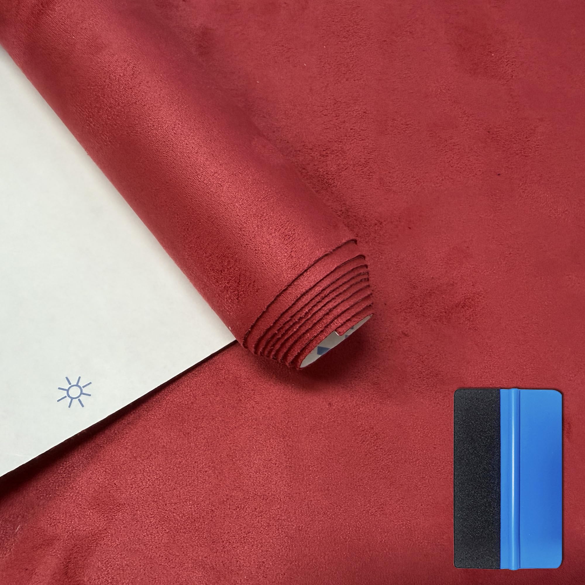 NewL Elastic Suede Self Adhesive Velvet Fabric Repair Tape DIY Car Interior Dashboard Modification Renovation Leather Roll Stickers (Red, 30cm x 150cm)
