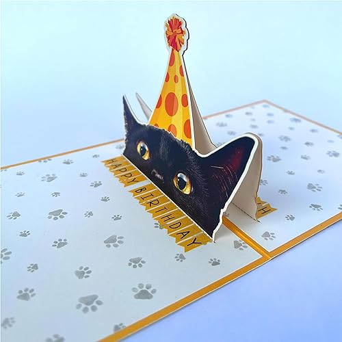 Miniatura 4 de Crazytops Tarjeta de cumpleaños de gato negro, tarjeta desplegable 3D con sobre, tarjeta de felicitación de feliz cumpleaños para amantes de los