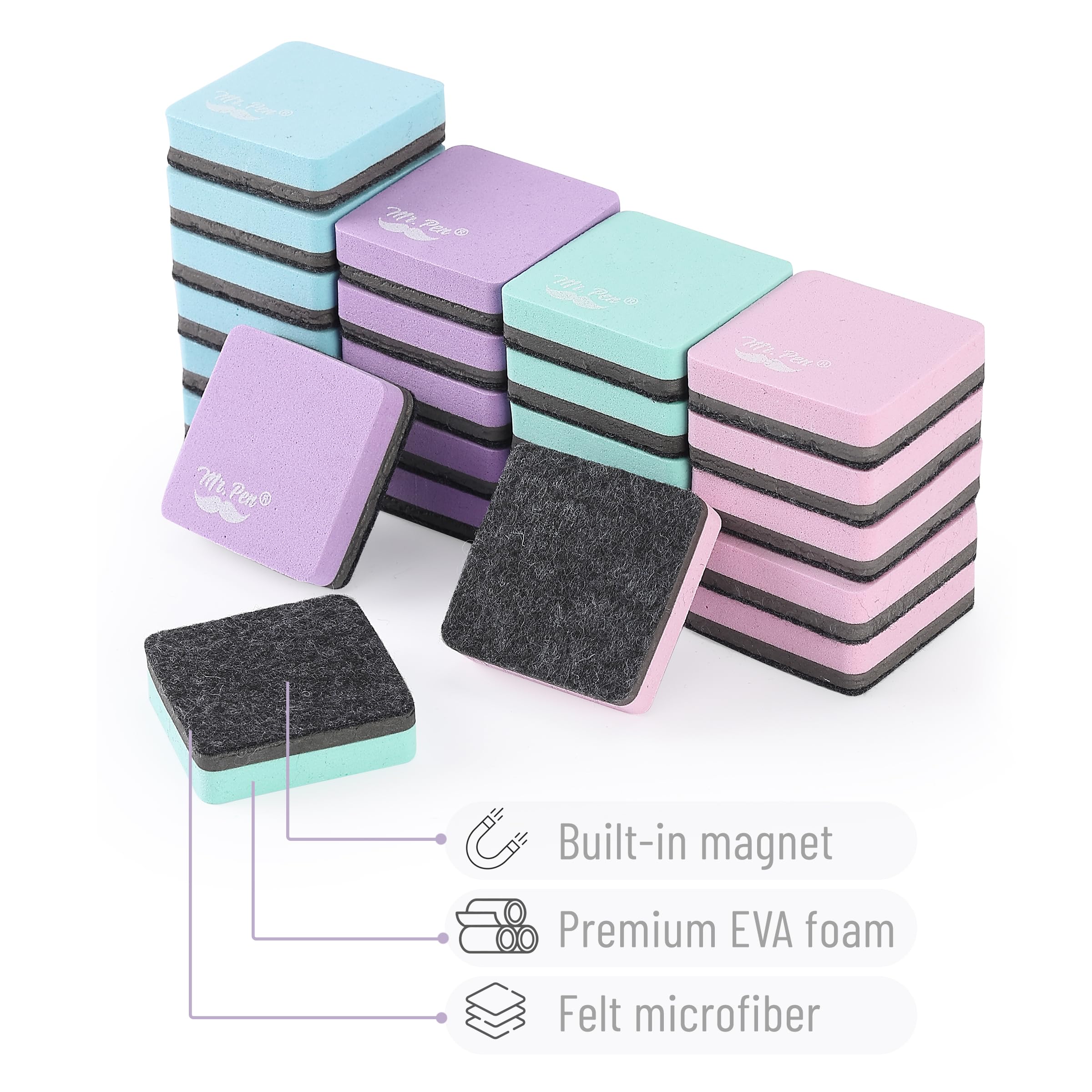 Mr. Pen Mini Dry Erase Eraser, 24 Pack, Pastel Colors, Magnetic, Square, Ethylene Vinyl Acetate (EVA), Dry-Erase-Boards - Image 4