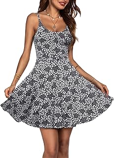 Women's 2025 Summer Dress Adjustable Spaghetti Strap Boho Floral Fit & Flare Beach Sundress - Buy now