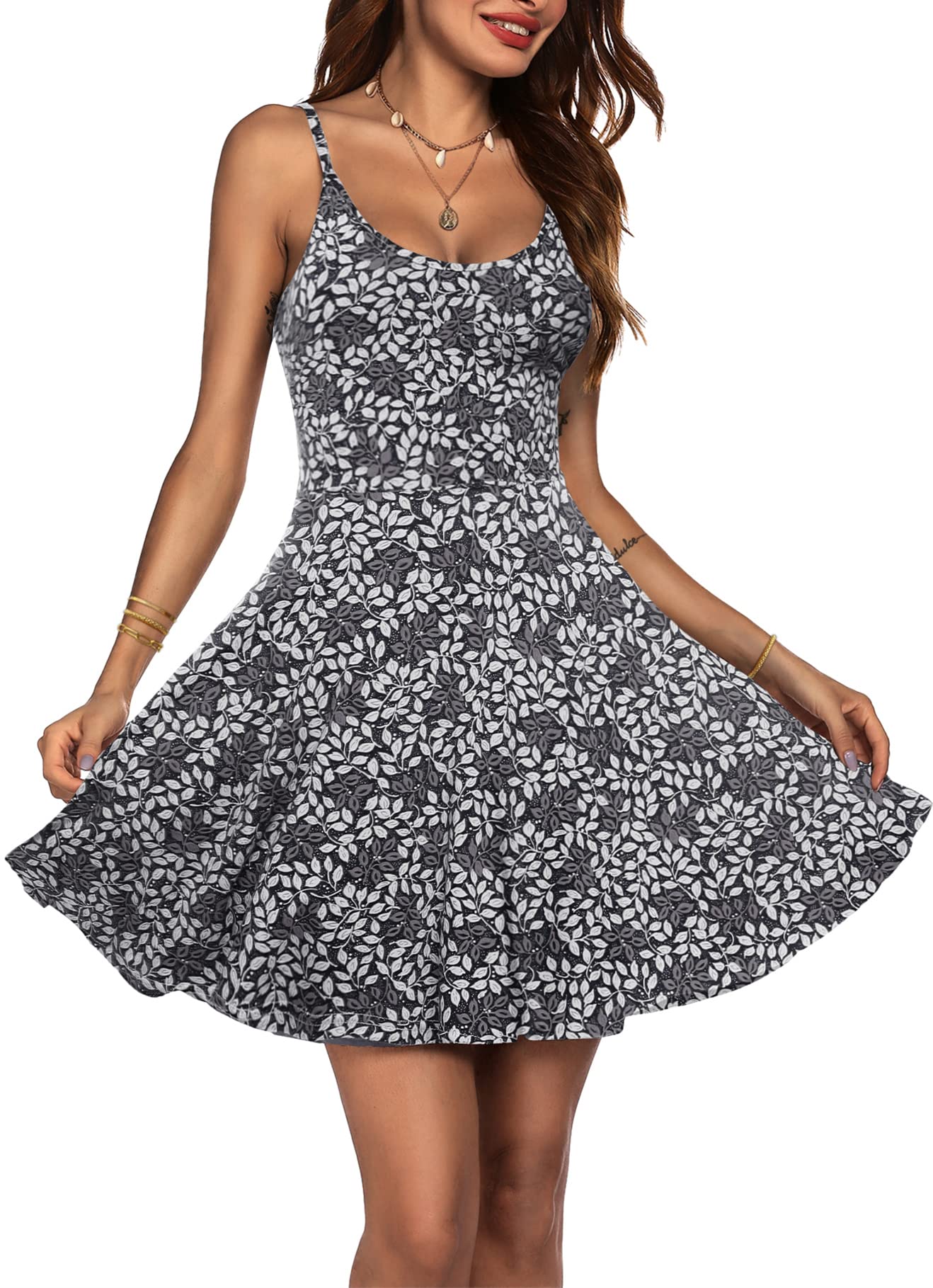 ACEVOG Casual Dresses for Women Sleeveless Summer Beach Dress A Line Floral Spaghetti Strap Fit & Flare Sundresses: ACEVOG Women's 2025 Summer Dress Adjustable Spaghetti Strap Boho Floral Fit & Flare Beach Sundress