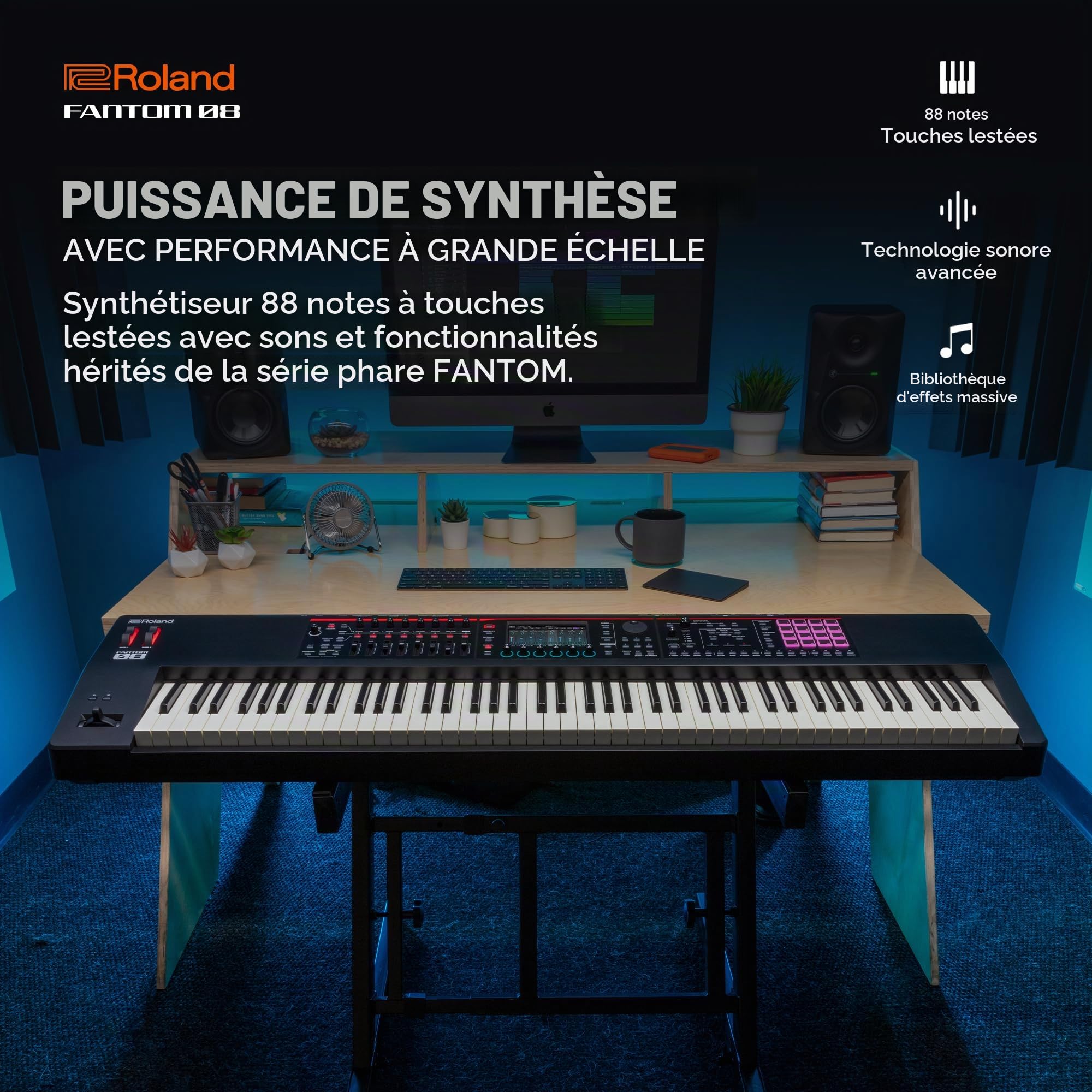 CLAVIER SYNTHÉTISEUR À TOUCHER LOURD FANTOM-08 Roland - Clavier à 88 touches lestées | Des milliers de sons Roland acoustiques et électroniques | Technologies ZEN-Core et SuperNATURAL