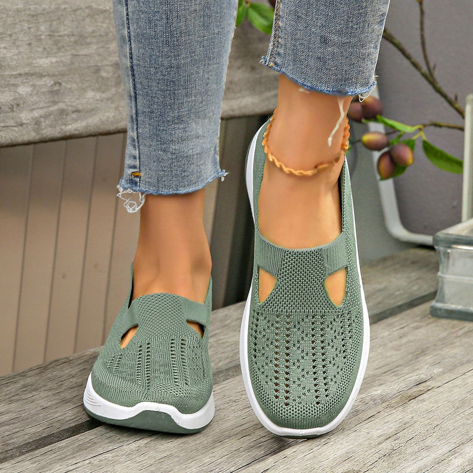 Women's Walking Shoes without Laces, Non-Slip Orthopaedic Shoes, Lightweight and Breathable Sneakers Solid Colour Mesh Shoes for Outdoor Sports - 5