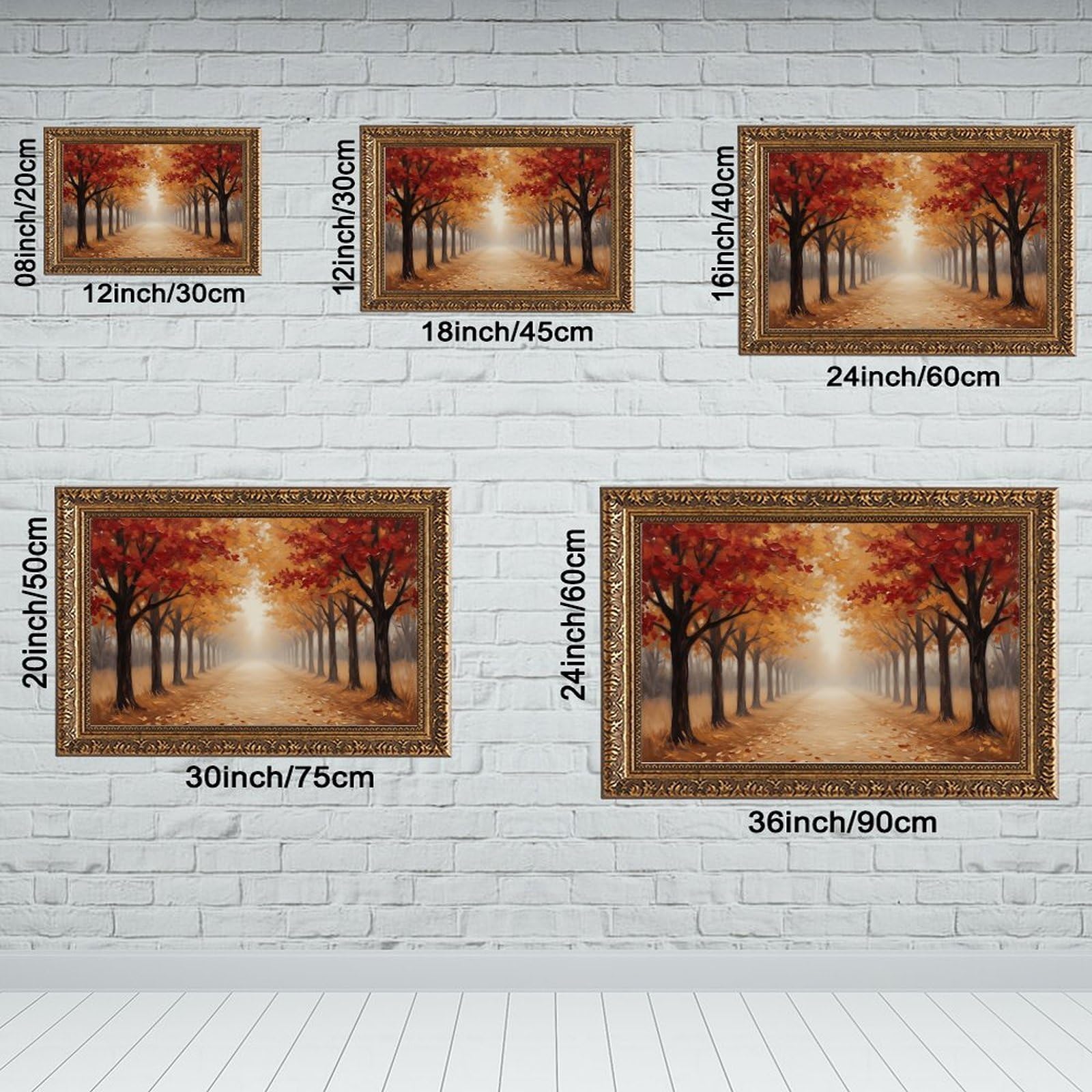Mnyuein Póster de paisaje de bosque otoñal, 3 lienzos, decoración de pared, pinturas para sala de estar, dormitorio, marco dorado retro, 61 cm de largo x 91 cm de ancho