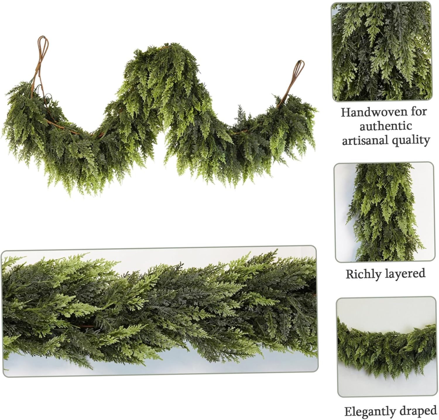 Cedar Garland Artificial Realistic|Norfolk Pine Garland Artificial Realistic Christmas Real Touch Winter Christmas Decorations for Mantle, Table, Wall, Tree, 6ft
