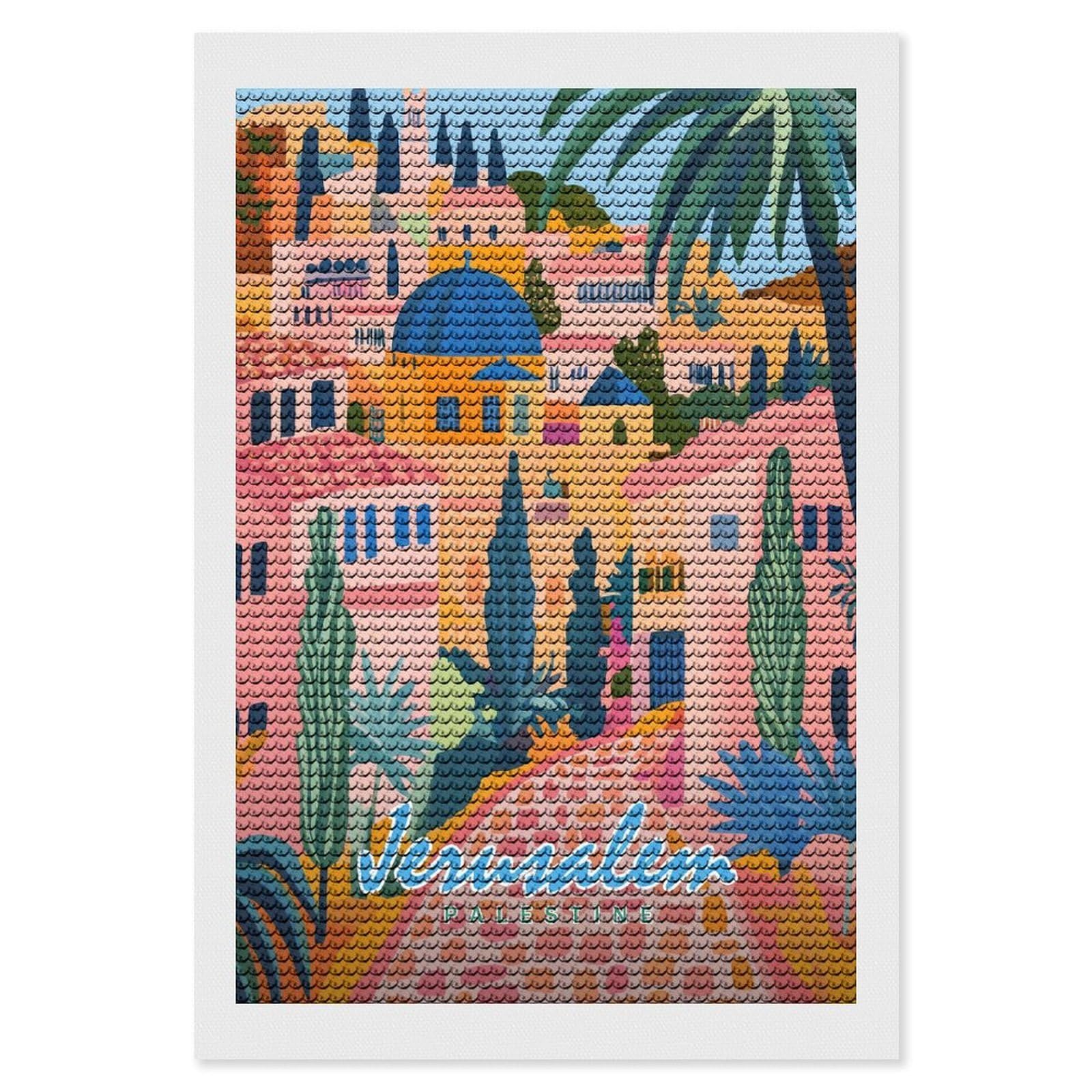 Junmoney Jerusalem Cityscape Full Drill Diamond Painting Kit 8"x12", Mindful Craft Activity, Bedroom Decor, for Adults, Gift Idea