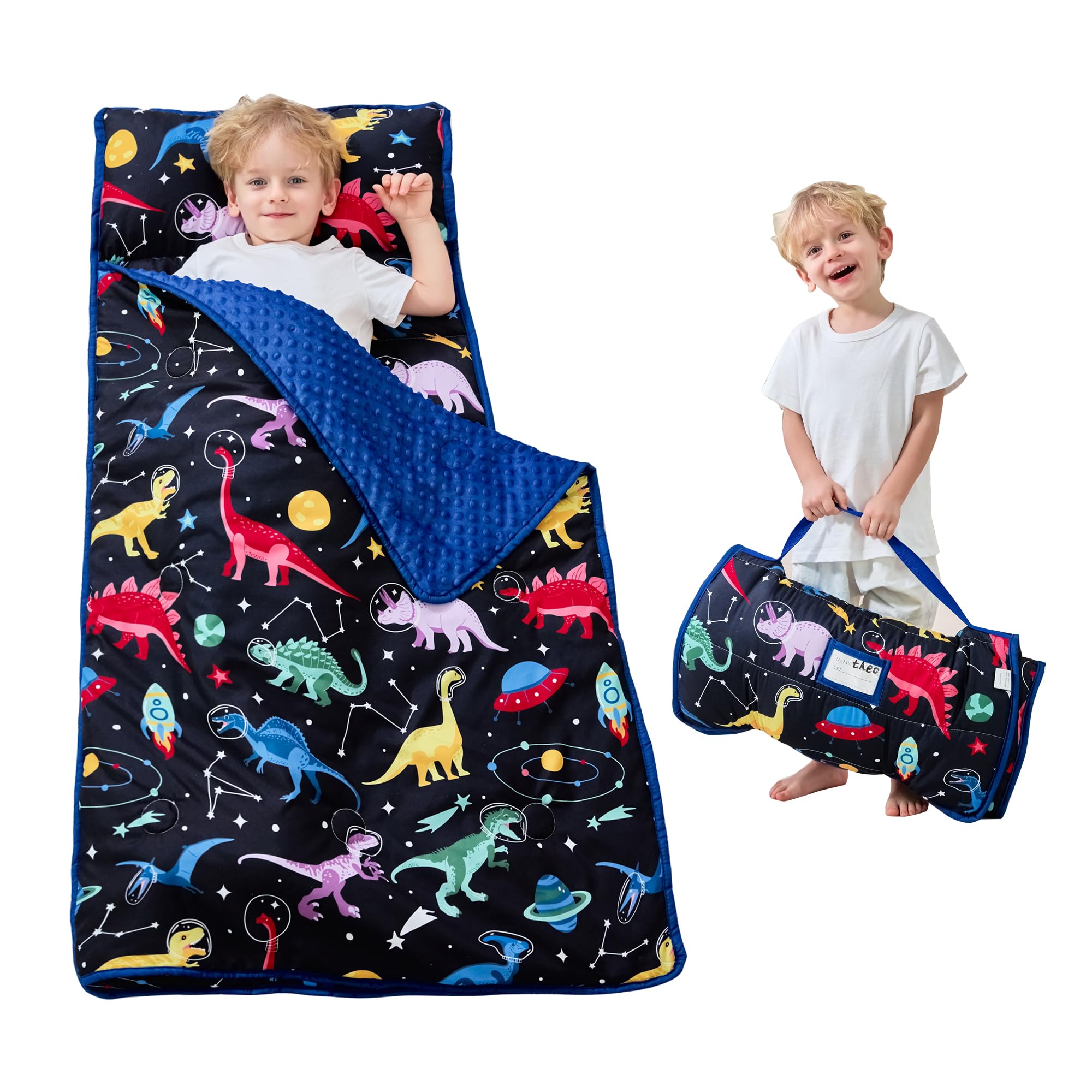 Lasoftan Toddler Nap Mat with Pillow and Blanket, Extra Large Rolled Napping Mats,Slumber Bags for Boys Girls,Kids Sleeping Bag for Daycare, Preschool Travel Camping