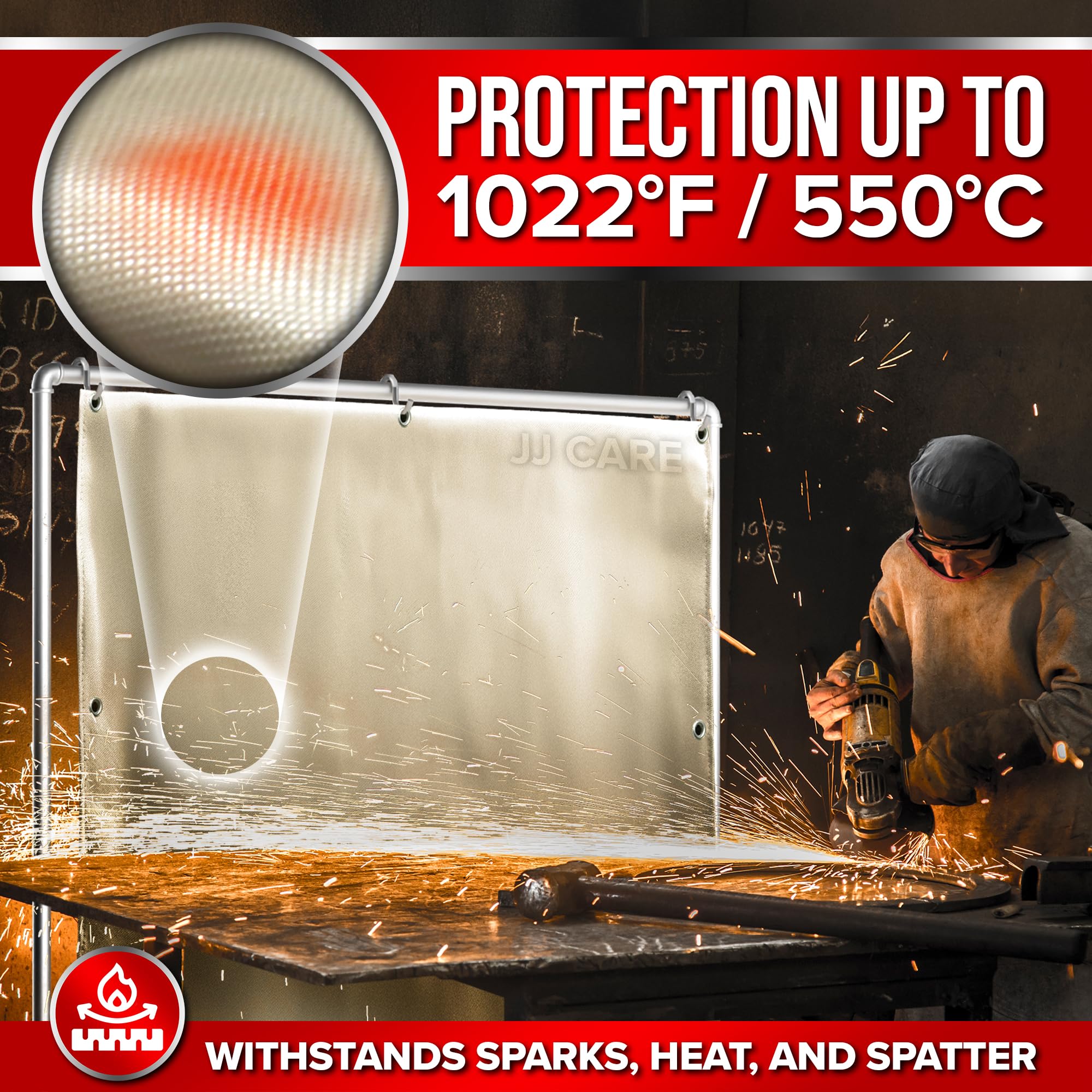 Welding Blanket - 8ft x 8ft 850GSM Fiberglass Welding Blanket for Smokers with Brass Grommets Heavy Duty Fireproof Welders Mat for Industrial Smoker Grill and Camping product thumbnail 4