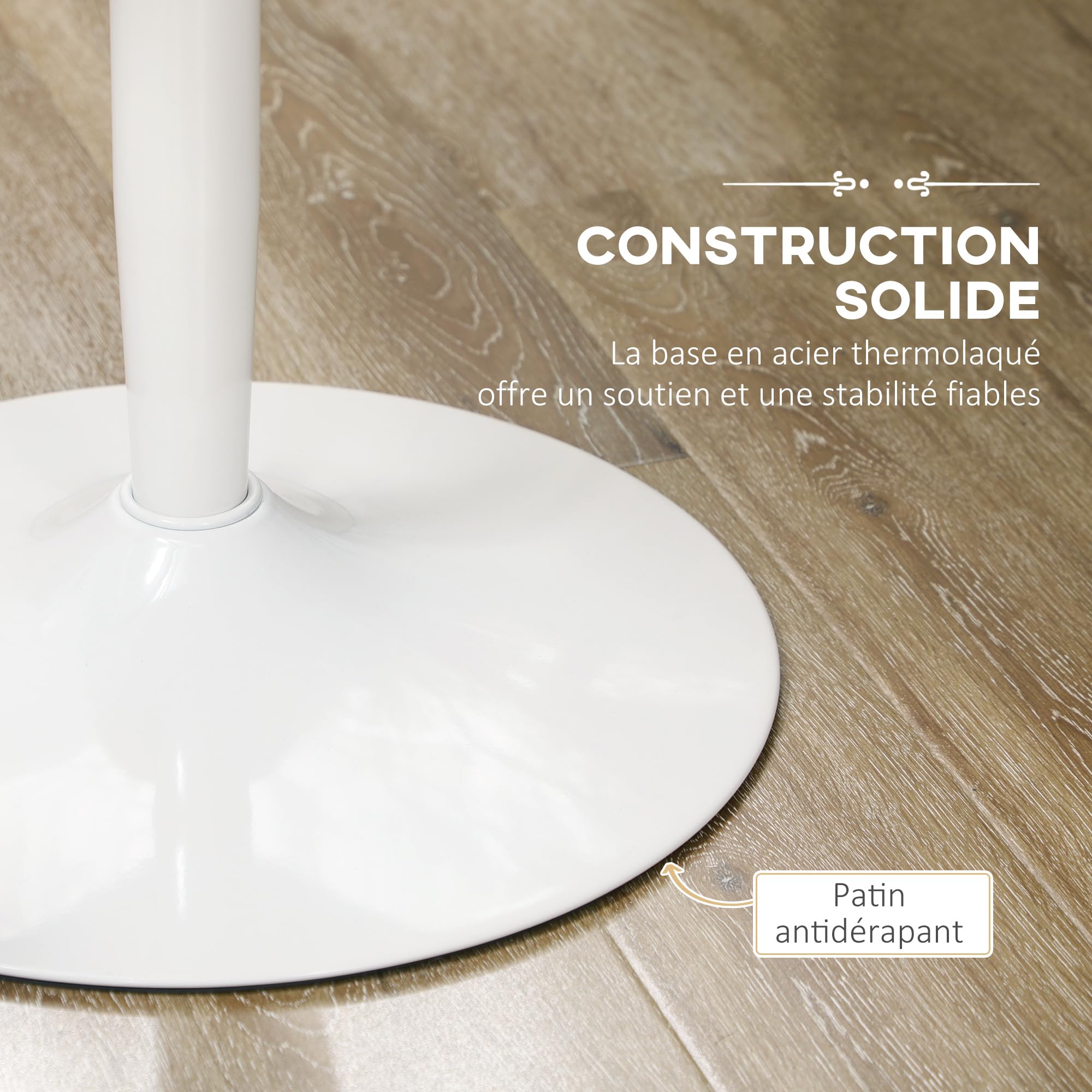 HOMCOM Table à Manger Ronde pour 2 Personnes Style Moderne 80 cm Blanc