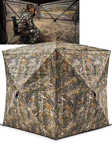TIDEWE Hunting Blind 270°See Through with Carrying Bag, 1-2& 2-3& 3-4 Person Pop Up Ground Blinds, Portable Resilient Hunting Tent (Forest Fade Camo)