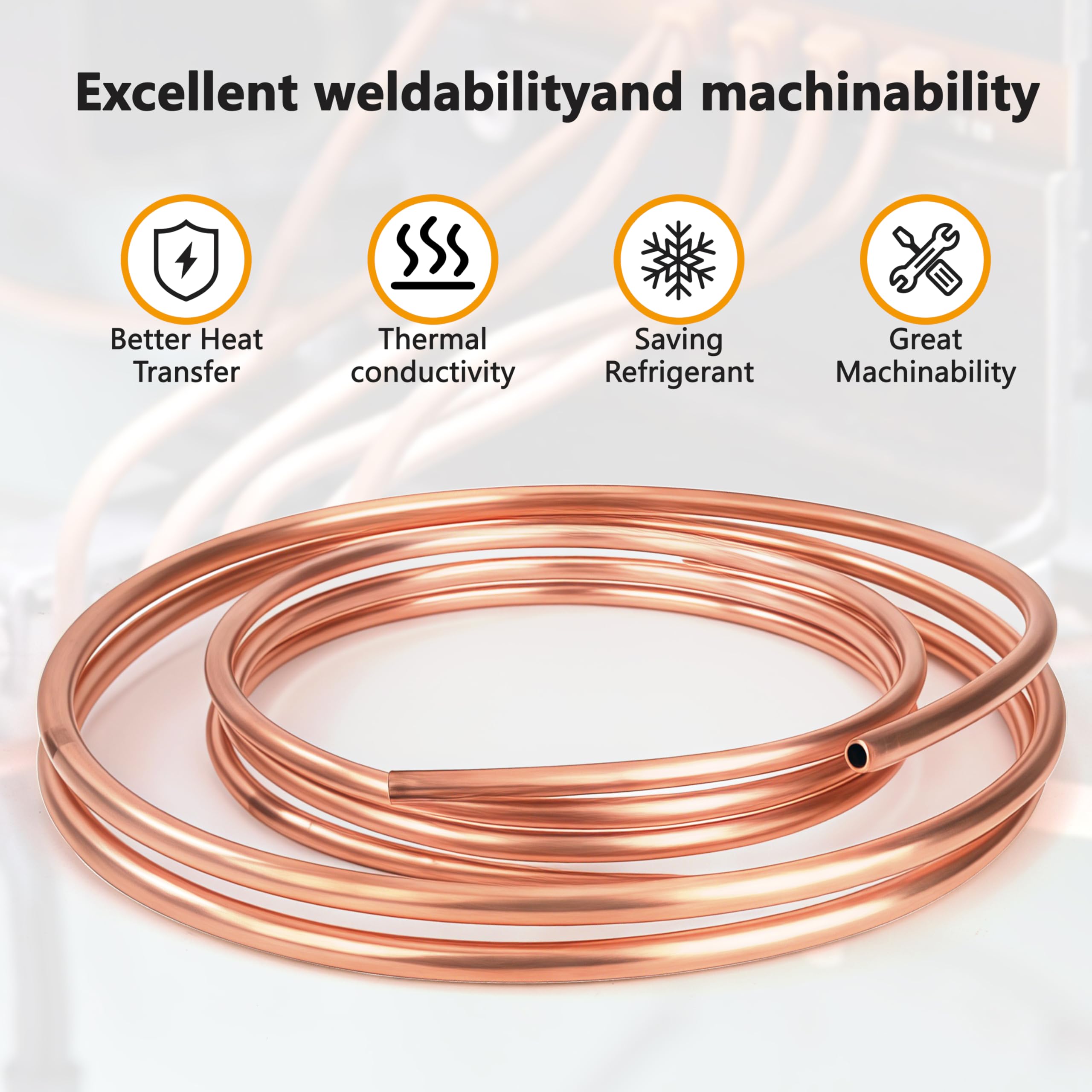 Tube en Cuivre Souple, 2m OD 8mm Tuyau Rond en Cuivre Flexible Câble à Bobine pour la Plomberie de Réfrigération, Générateurs et l'industrie