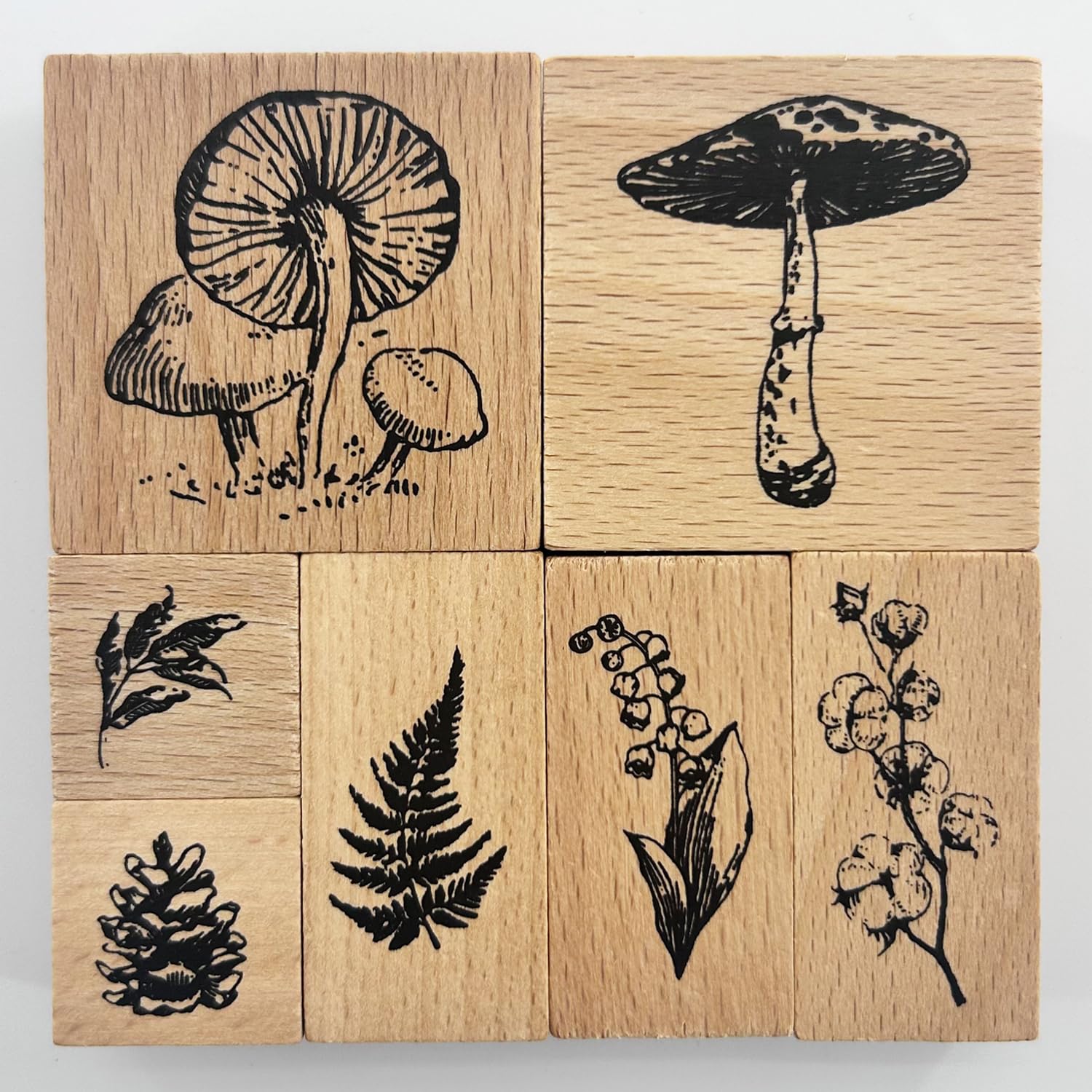 7Pcs Wooden Mounted Rubber Stamps Plant and Flower Decorative Retro Wood Rubber Stamp Set for Art and Craft Journals DIY Card Making Scrapbooking