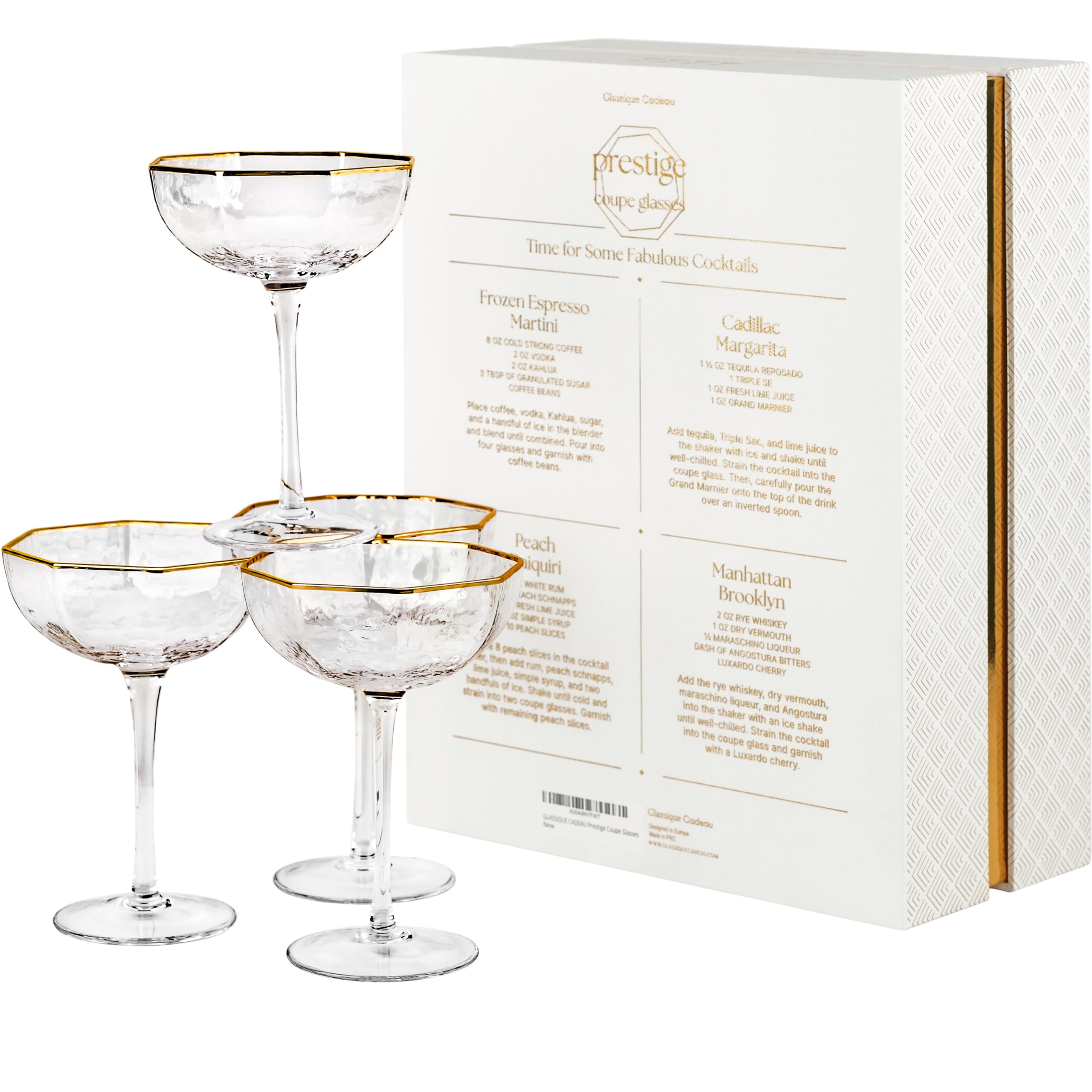 Bicchieri piccoli da 150 ml, ottagonali Prestige Coupé, con bordi dorati, per cocktail e champagne, set da 4, in cristallo angolato, a stelo lungo, per espresso Martini, Daiquiri, Gimlet, Cosmopolitan