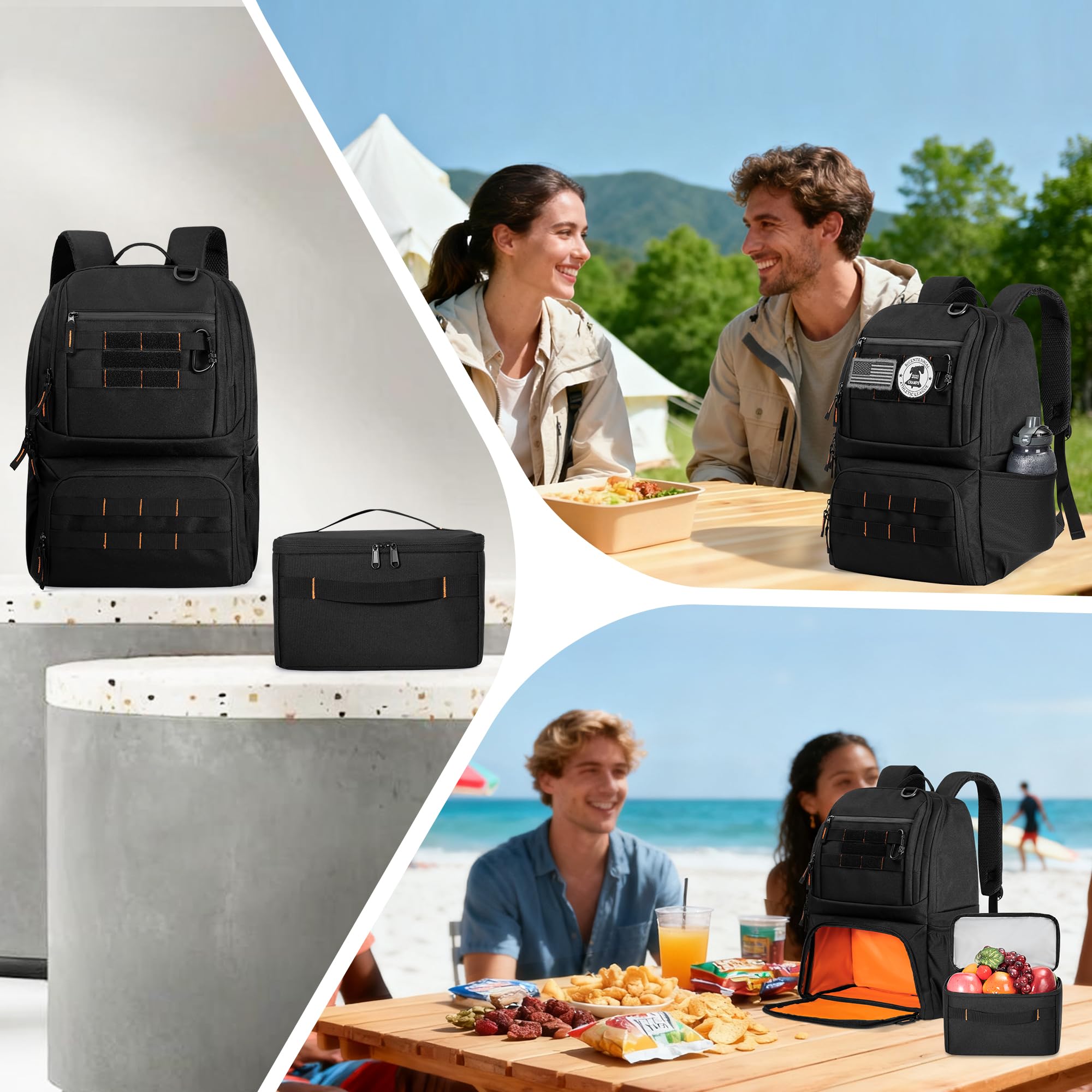 BAFASO Mochila Táctica para el Almuerzo, Bolsa Térmica Aislada, Negro | para Hombres y Mujeres, con Compartimento para Portátil de 17 Pulgadas (Sin Accesorios)