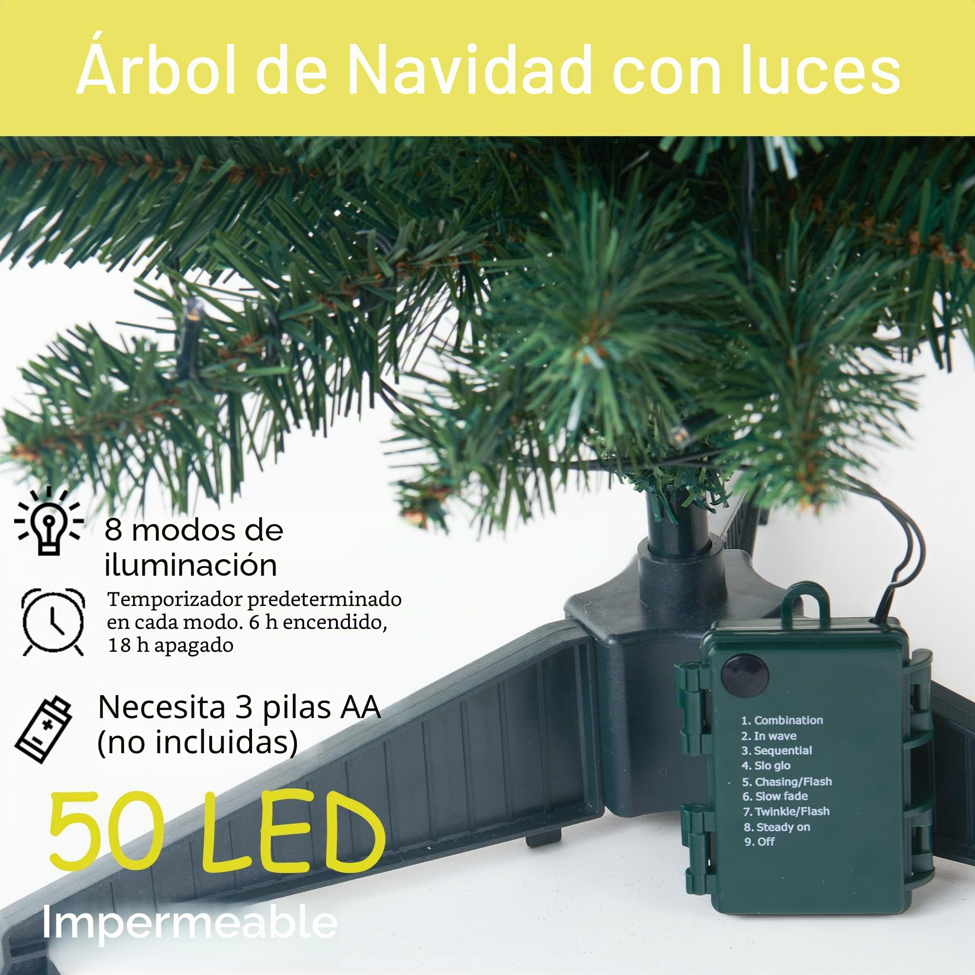 HomeKaren Árbol de Navidad Artificial preiluminado de 90 cm, Funciona con Pilas, árbol de Halloween con 50 Luces LED, 160 Puntas de Rama, decoración de árbol de Navidad para Interiores y Exteriores