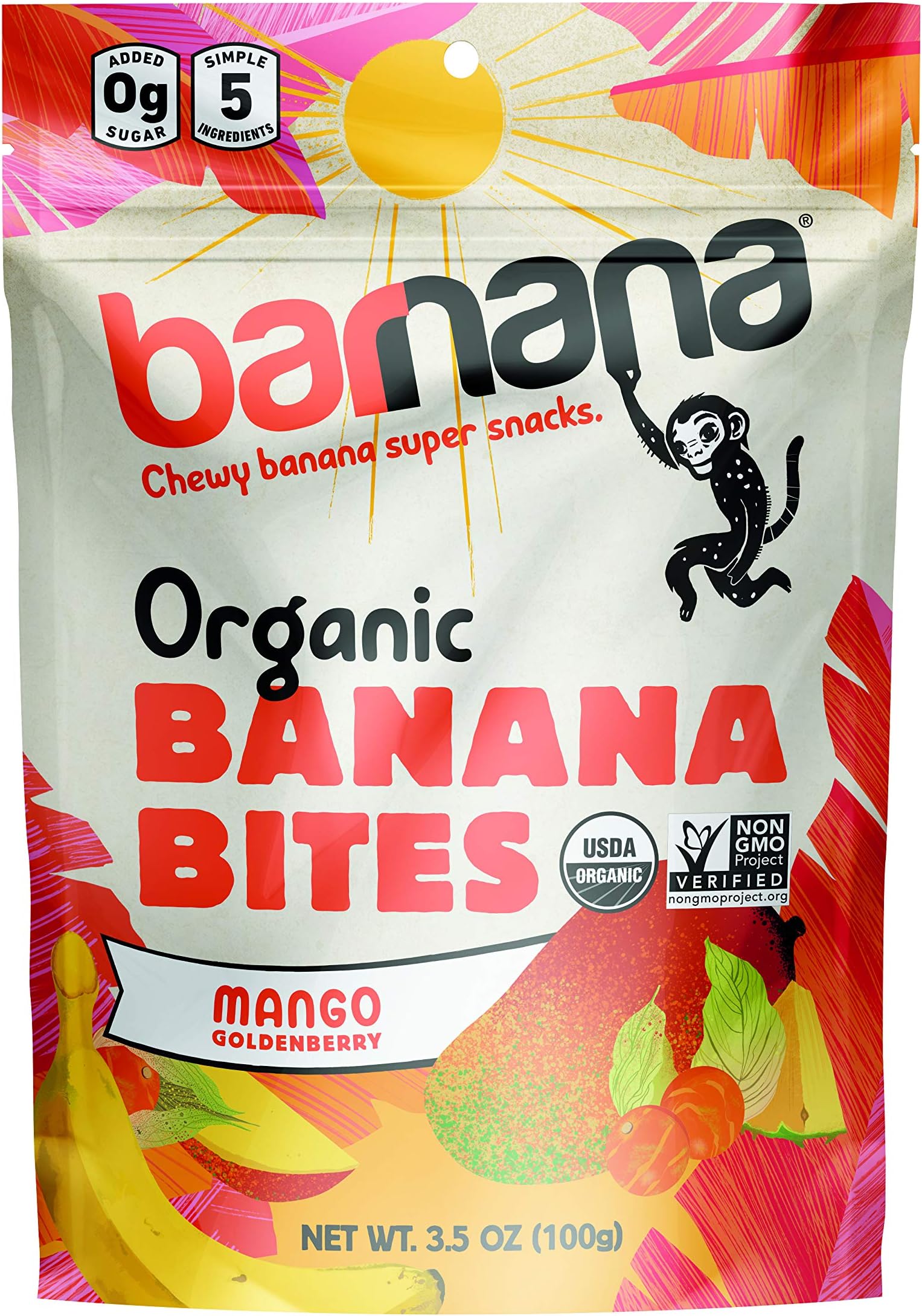 Barnana Organic Chewy Banana Bites - Mango Goldenberry- 3.5 Ounce - Delicious Barnana Potassium Rich Banana Snacks - Lunch Dinner Sports Hiking Natural Snack - Whole 30, Paleo, Vegan, 1 Count