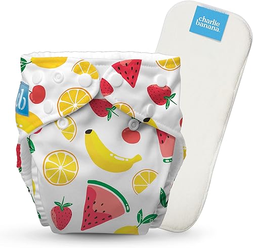 Charlie Banana Pañales de tela, reutilizables, lavables, ajustables, talla única, para bebés y niños pequeños, con inserto absorbente, Banana