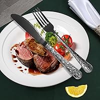 Vista 7 de Meythway - Juego de 40 piezas de cubiertos tallados en negro vintage de acero inoxidable para 8, juego de cubiertos planos