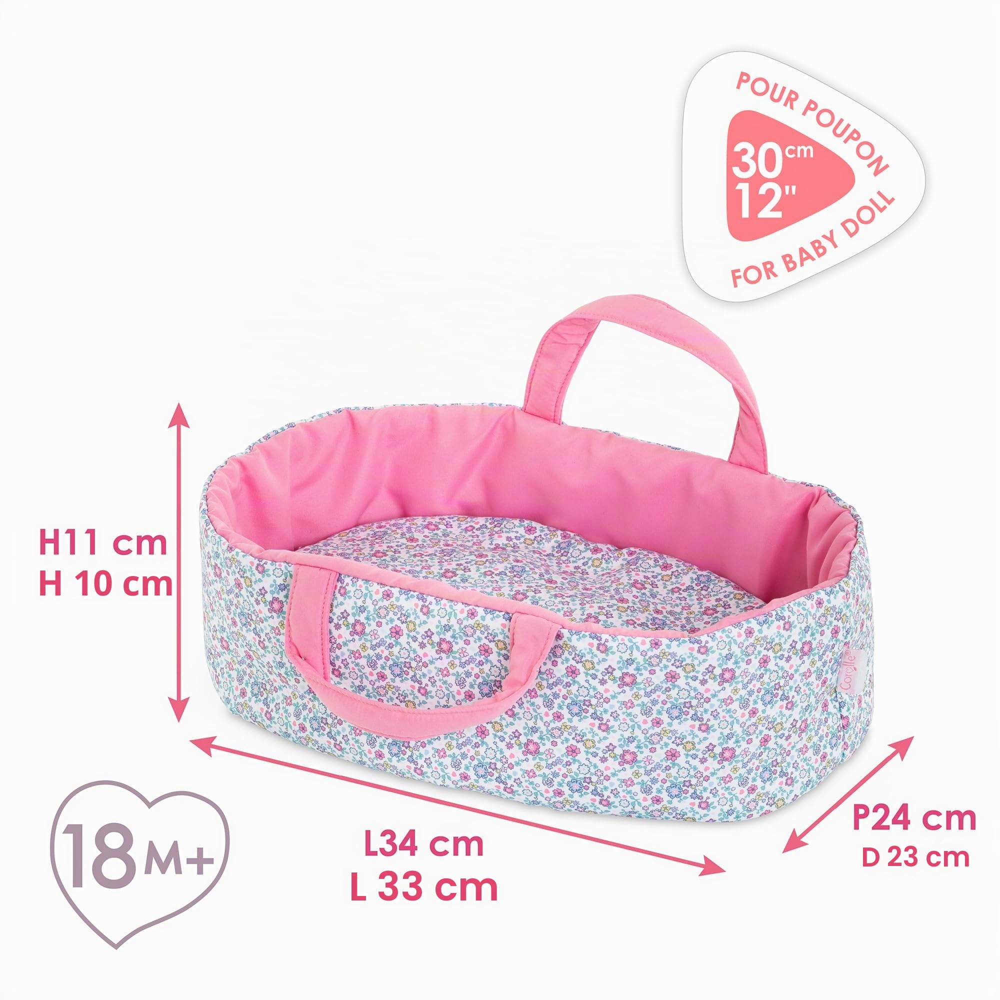Accessoires poupons - COROLLE - Couffin Floral - pour poupon 30 cm - des 18 mois