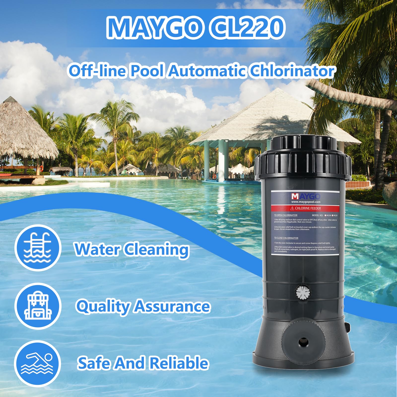 MAYGO CL220 - Clorador automático de piscina fuera de línea de repuesto Hayward CL220, clorador automático para piscina fuera de línea tanto para piscina cubierta como sobre el suelo (9 libras)