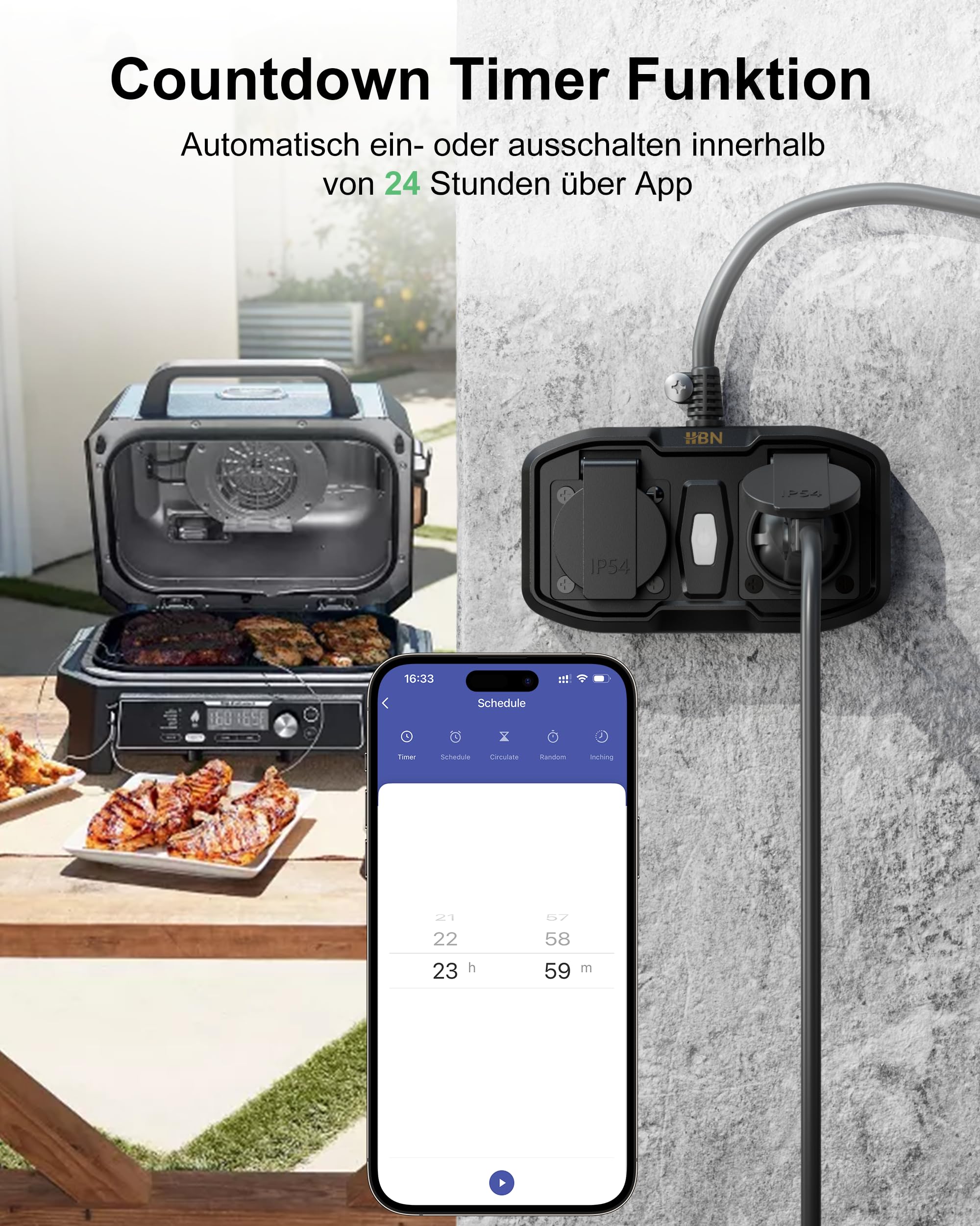 HBN Enchufe WiFi para exteriores con 2 salidas, 16 A 3600 W, enchufe inteligente para exteriores, IP54, resistente al agua, Wifi doble enchufe exterior, compatible con Alexa y Google Assistant, cable