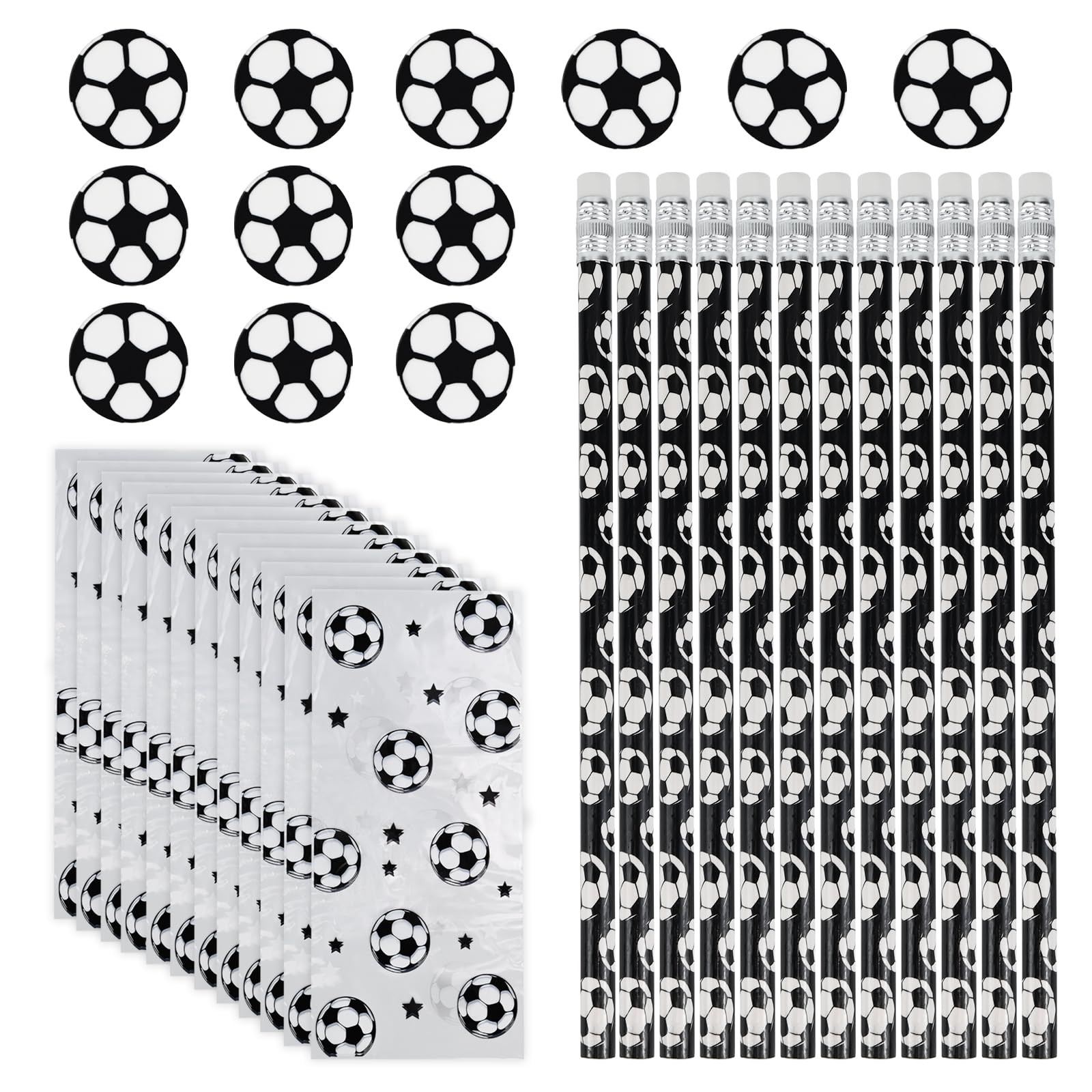 12Pcs HB Football Pencils Party Favors, 12Pcs Football Eraser Set, Wooden Soccer Pencils Party Bag Filler