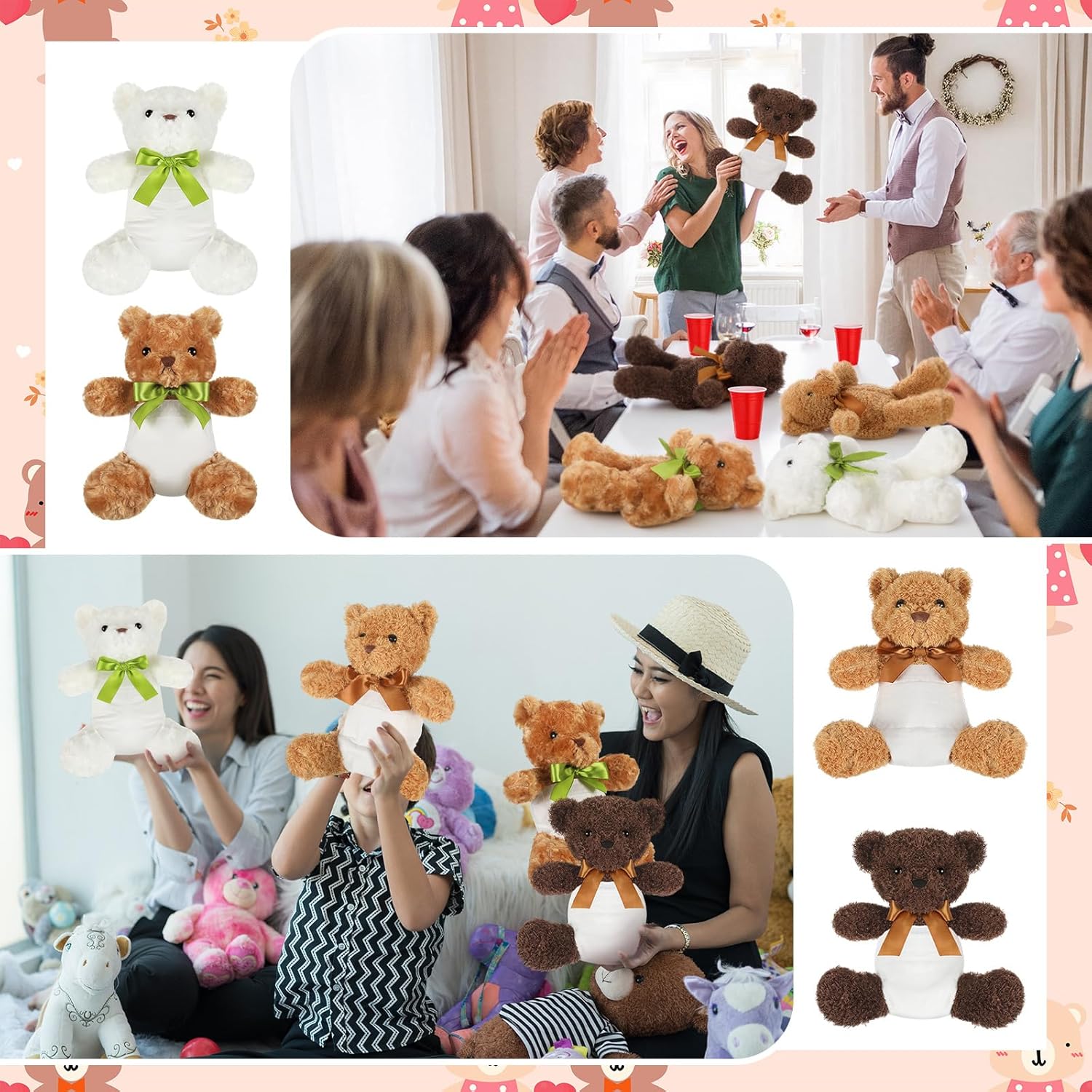 8 Set Bear Blindfolded Diaper Changing Baby Shower Games for Blindfold Changing Flip Cups with Plush Bear Diapers Gift Bags for Baby Shower Gender Reveal Raffle Party Game