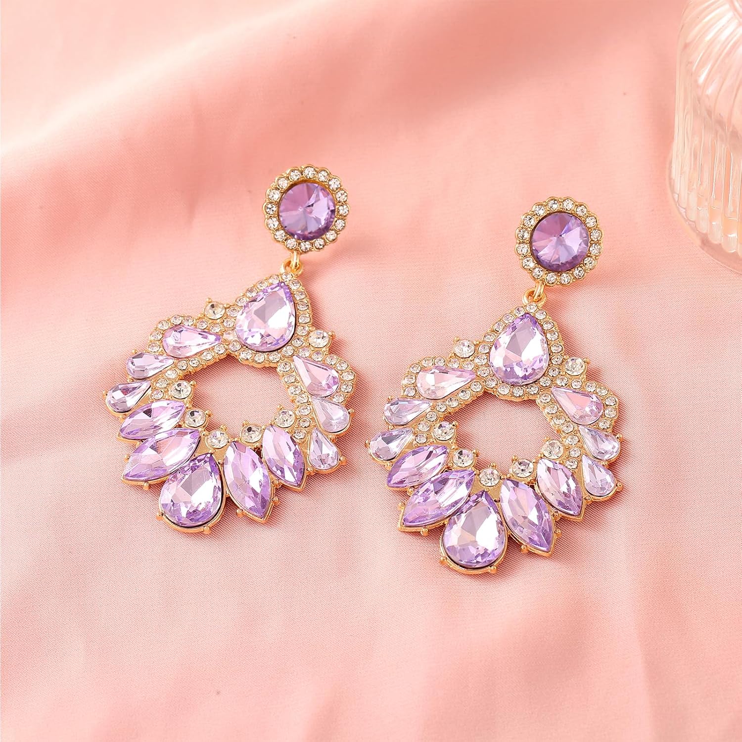Fashion Rhinestone Statement Drop Dangle Earrings Large Colorful Crystal Chandelier Earrings for Women Bridal Wedding Party Prom - Image 6