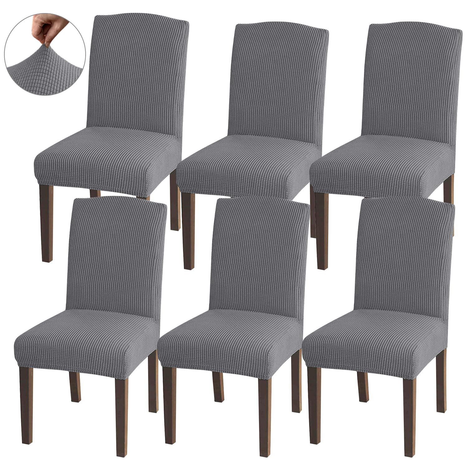 Granbest Hohe Dehnung Stuhlhussen, Universelle Passform Jacquard Esszimmerstühle Bezüge, Abnehmbare Stuhl Protektors für Esszimmer, Küche, Restaurant und Hotel (Set von 6, Hellgrau)