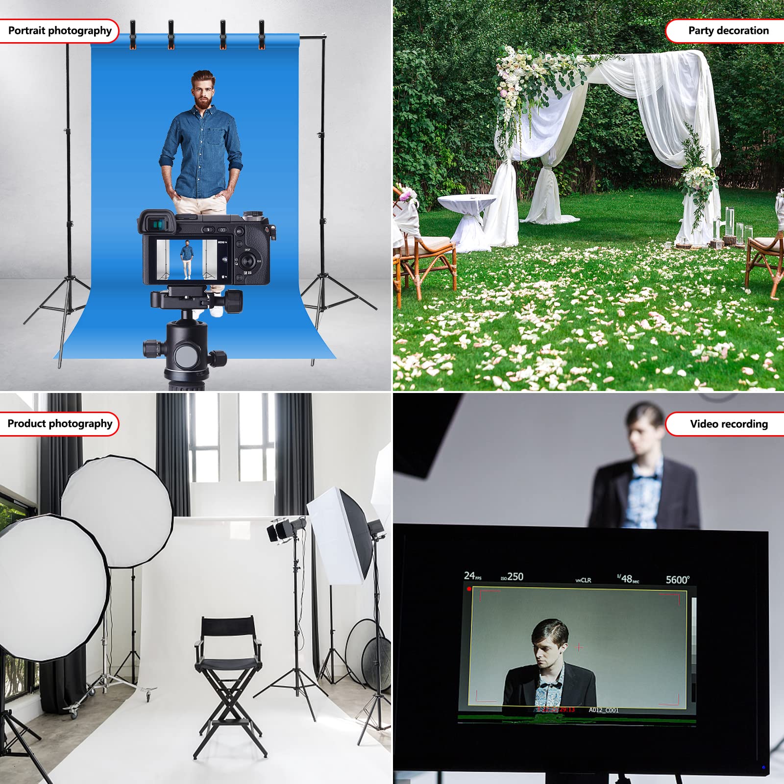 Relota Fond et Photo 200cm x 300cm, Support Toile Professionnel Reglable avec 10 Pinces À Ressort, Trépied pour Studio Photo et Photographie Portrait, Diffusion en Direct