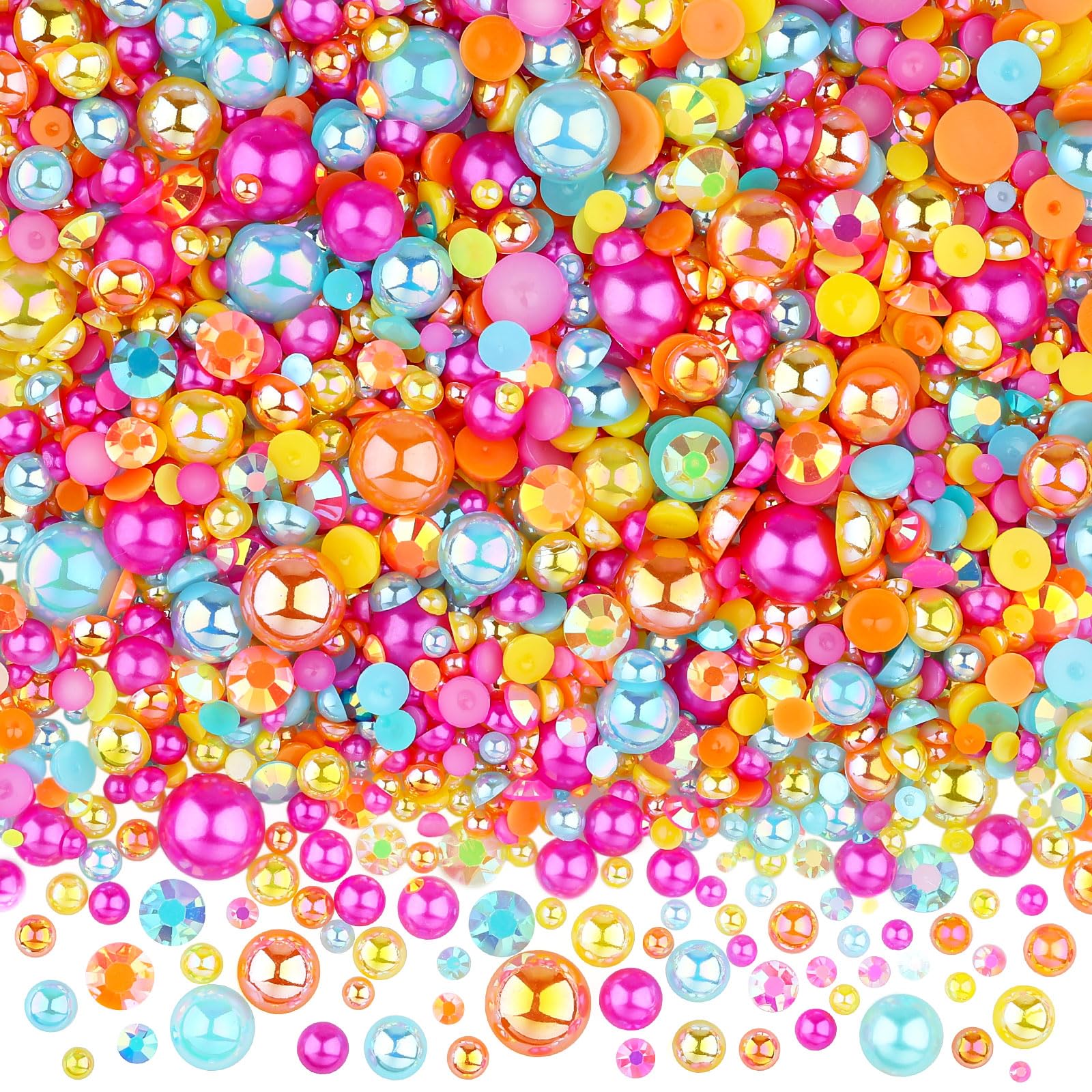 Kikonoke 3900+ Pcs Rhinestones and Pearls Kit, 2-10mm Flatback Gems for Nail Art, Tumbler Decoration, DIY Crafts, 8 Colors Mixed DIY Supplies (Summer)