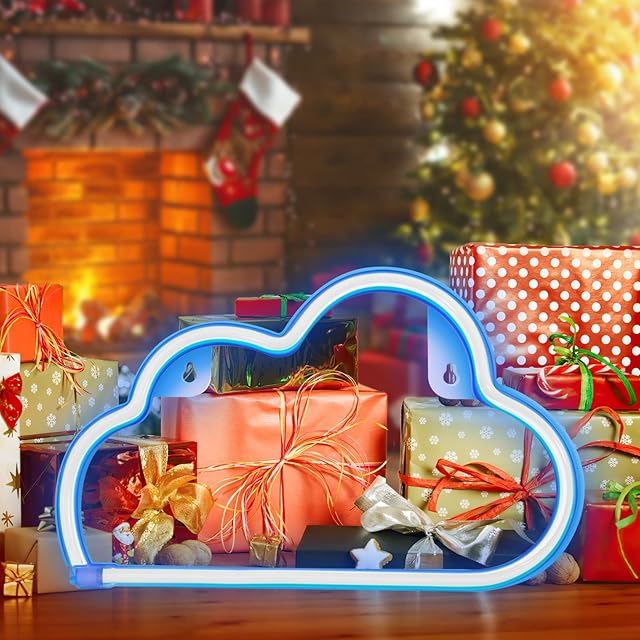 Criacr Neon Light Sign, Cloud Shaped Neon Sign, USB/Battery Powered Neon Wall Light, Wall Decor Hanging Art Neon Light, LED Neon Sign for Wall, Home Decor, Bedroom, Bar, Restaurant, Party (Blue)