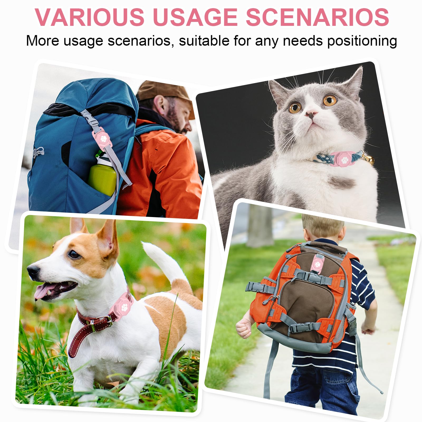 Tracker intelligent pour collier – Tracker de localisation de chien avec support, compatible avec Google Android uniquement (pas pour iOS), rose