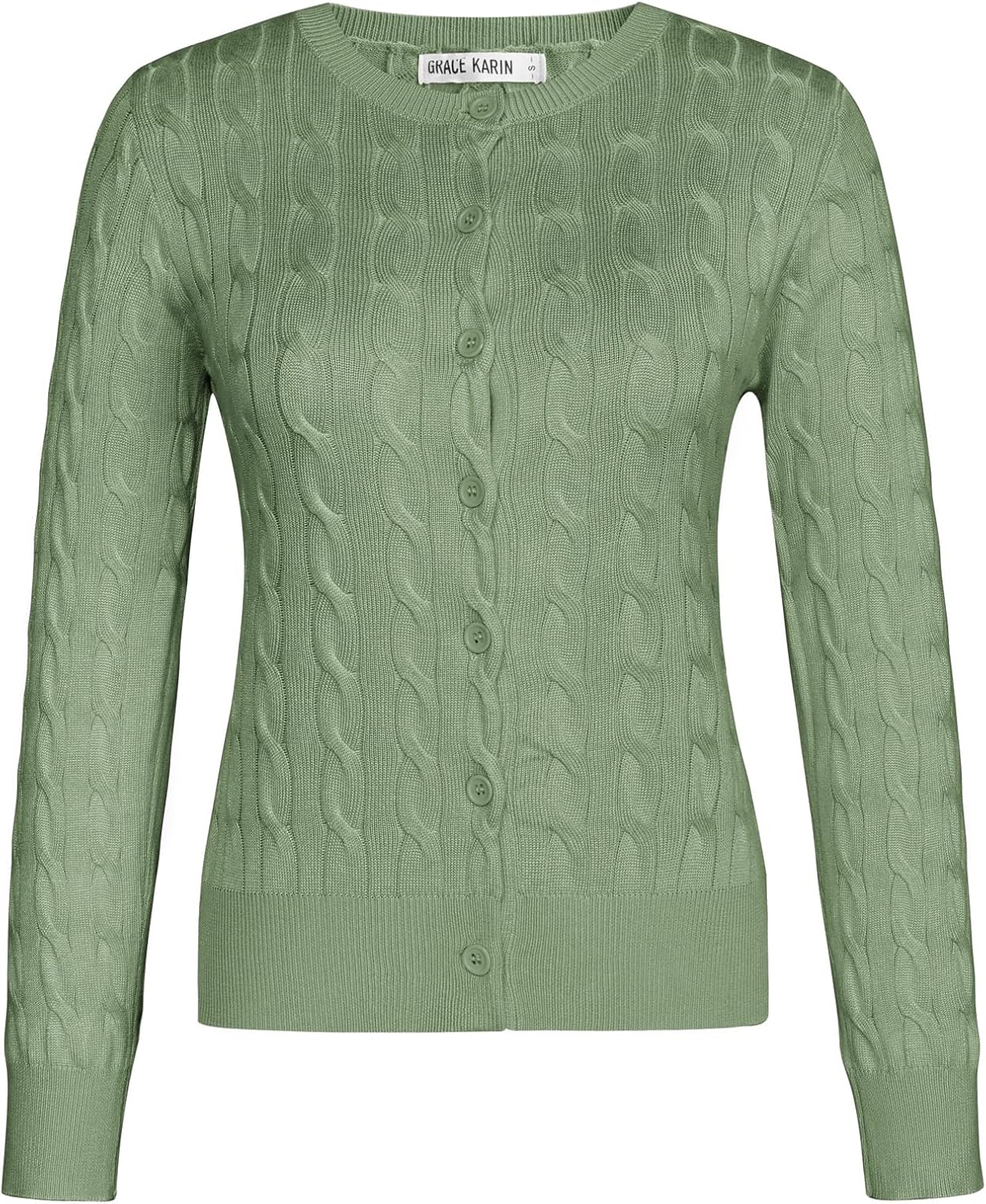 GRACE KARIN Womens Long Sleeve Button Up Cable Knit Cardigan Lightweight 2026 Crewneck Button Down Sweaters for Women - Image 4