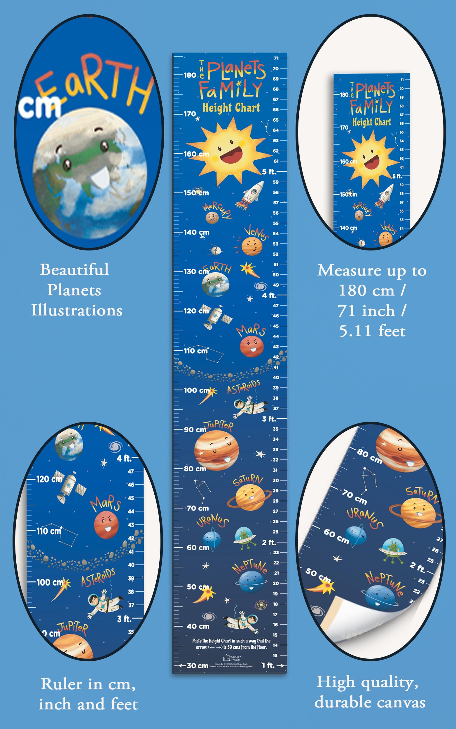 The Planets Family Height Chart (Kids' Height Chart | Height Measuring Scale Sticker | Height Chart Wall Sticker for Children | Nursery Decoration) 1