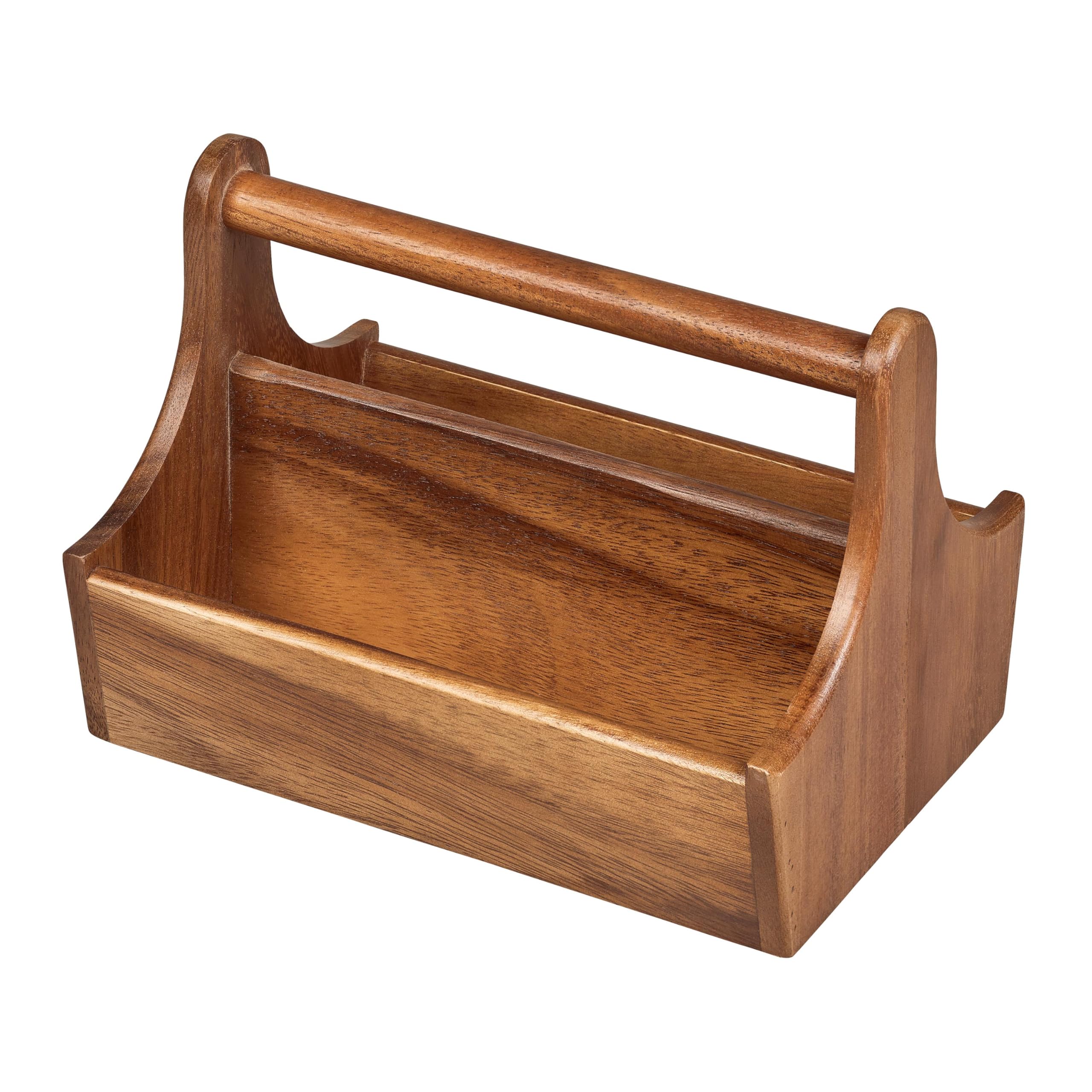 Tala Counter Display/Table Tidy With 2 Compartments And Bar Carry Handle In Lacquered Acacia