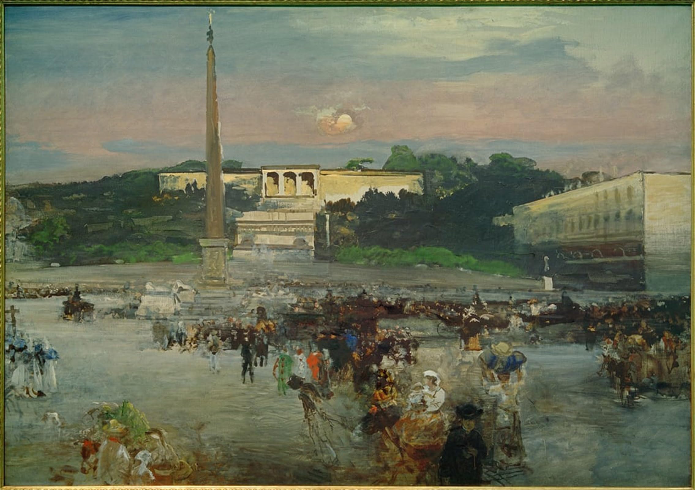 SERENDIPITP Vintage Picture Print on Canvas Wall Art Poster Piazza Del Popolo by Oswald Achenbach Artwork Print Poster for Wall Decor 60x90cm