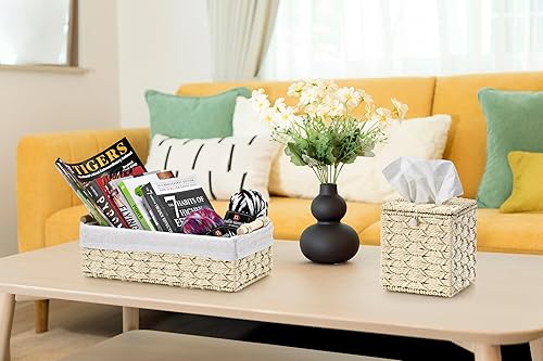 Miniatura 7 de Sorbus Juego de cestas de baño de cuerda de papel y soporte para pañuelos, cestas decorativas de mimbre para estantes de baño, juego de