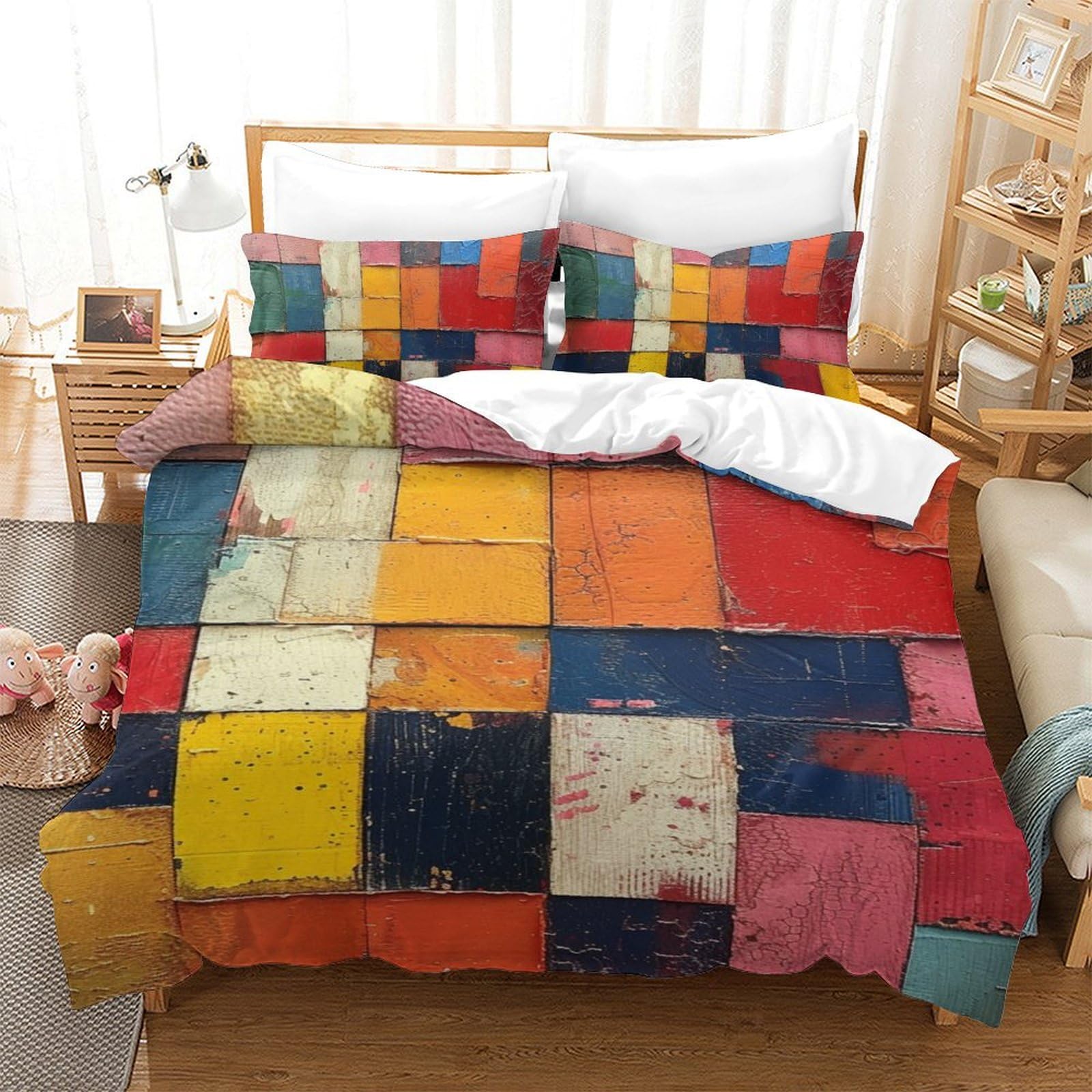 Housse de couette imprimé blocs colorés en microfibre 140x200