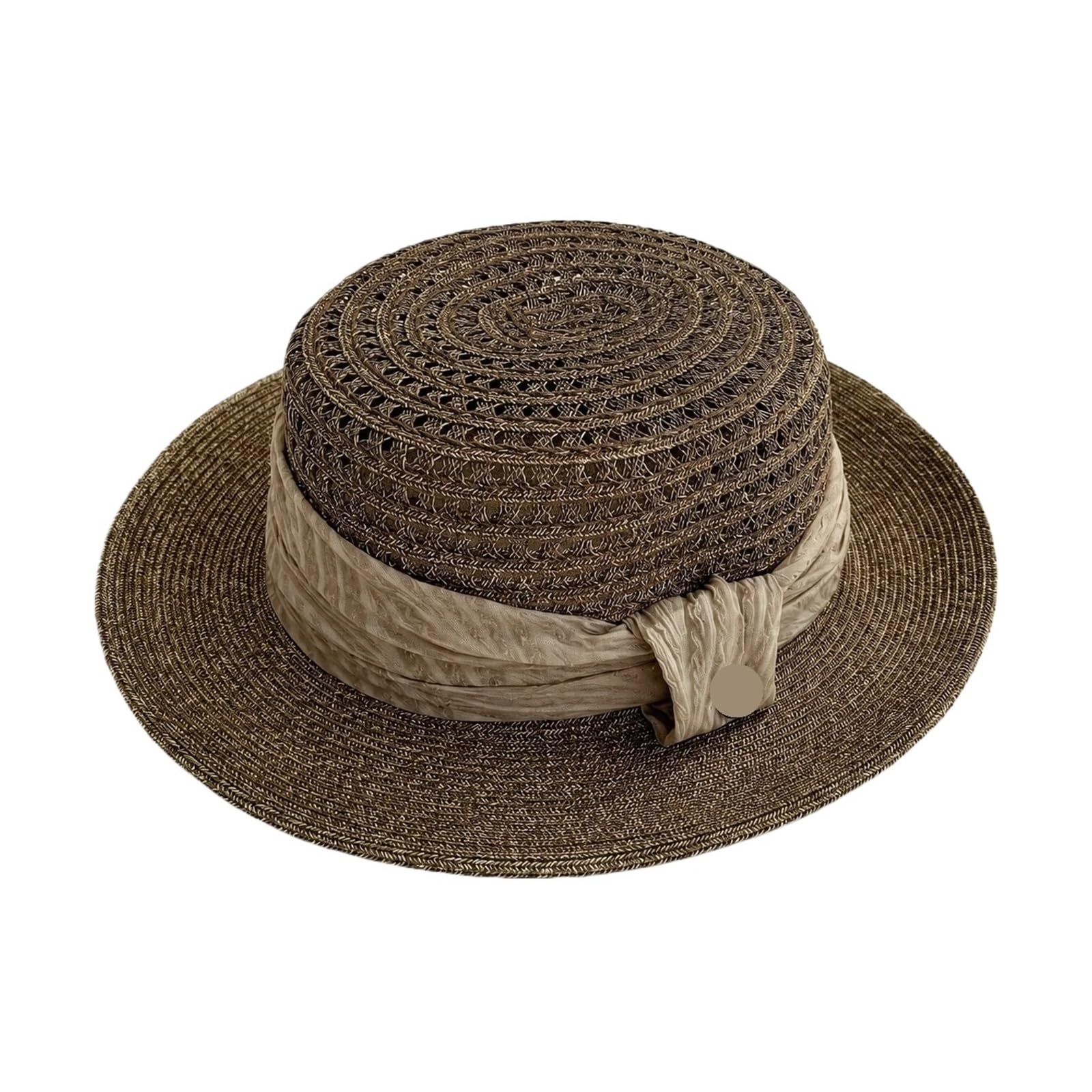 Générique Chapeau de soleil en paille tissé for femmes, casquette à visière plage dessus plat