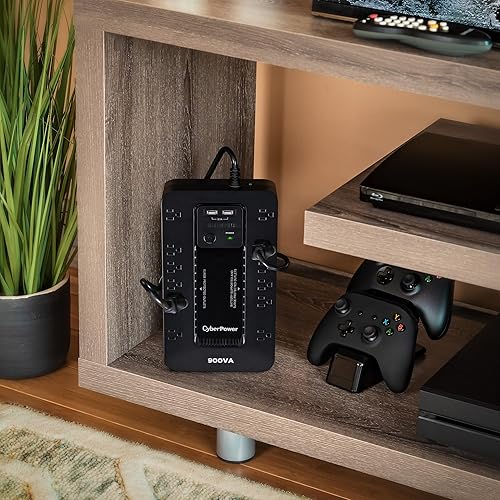 Vista 6 de CyberPower Sistema UPS ST900U Standby, 900VA/500W, 12 tomacorrientes, 2 puertos de carga USB, compacto, negro