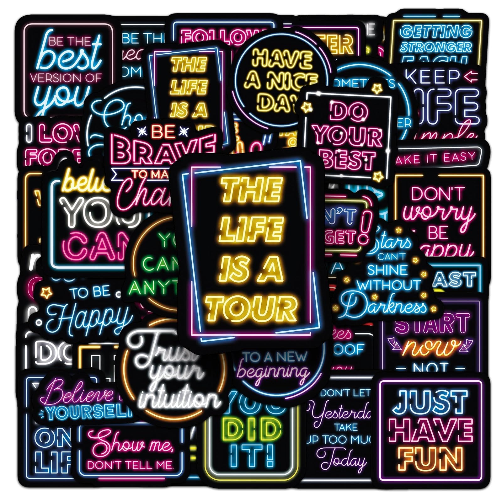 50 Stück Inspirieren Aufkleber Pack Inspirational Sticker Set Wasserdichte Vinyl Sticker für Laptop Kinder Autos Motorrad Fahrrad Skateboard Gepäck Koffer Computer Aufkleber Graffiti Decal