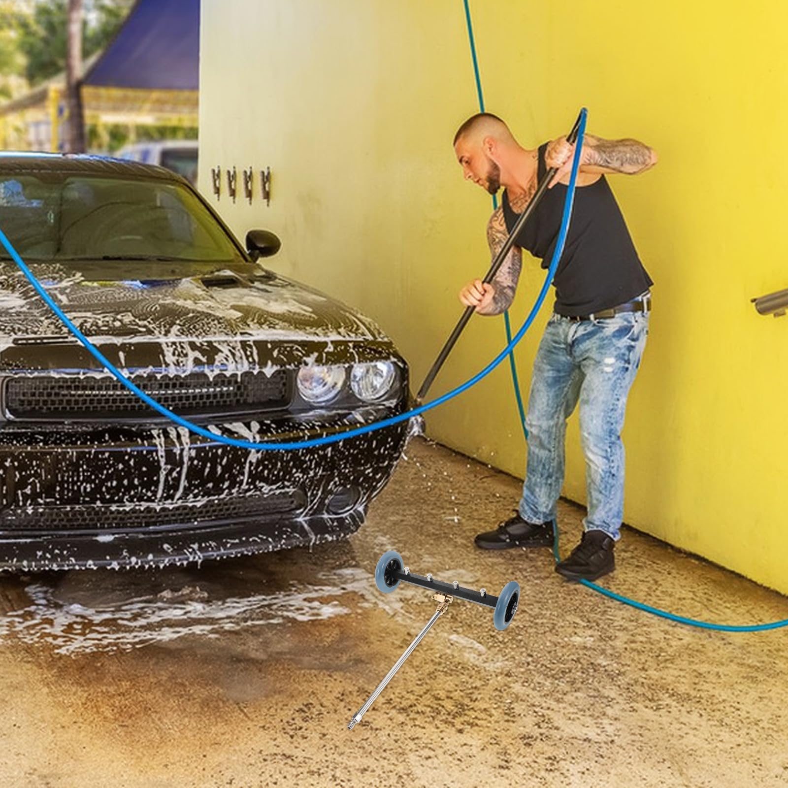 SUPVOX Limpiador de Chasis para Hidrolavadora con Varilla de Extensión de Acero Inoxidable y Plástico, Alta Eficiencia para Limpieza Debajo del Coche