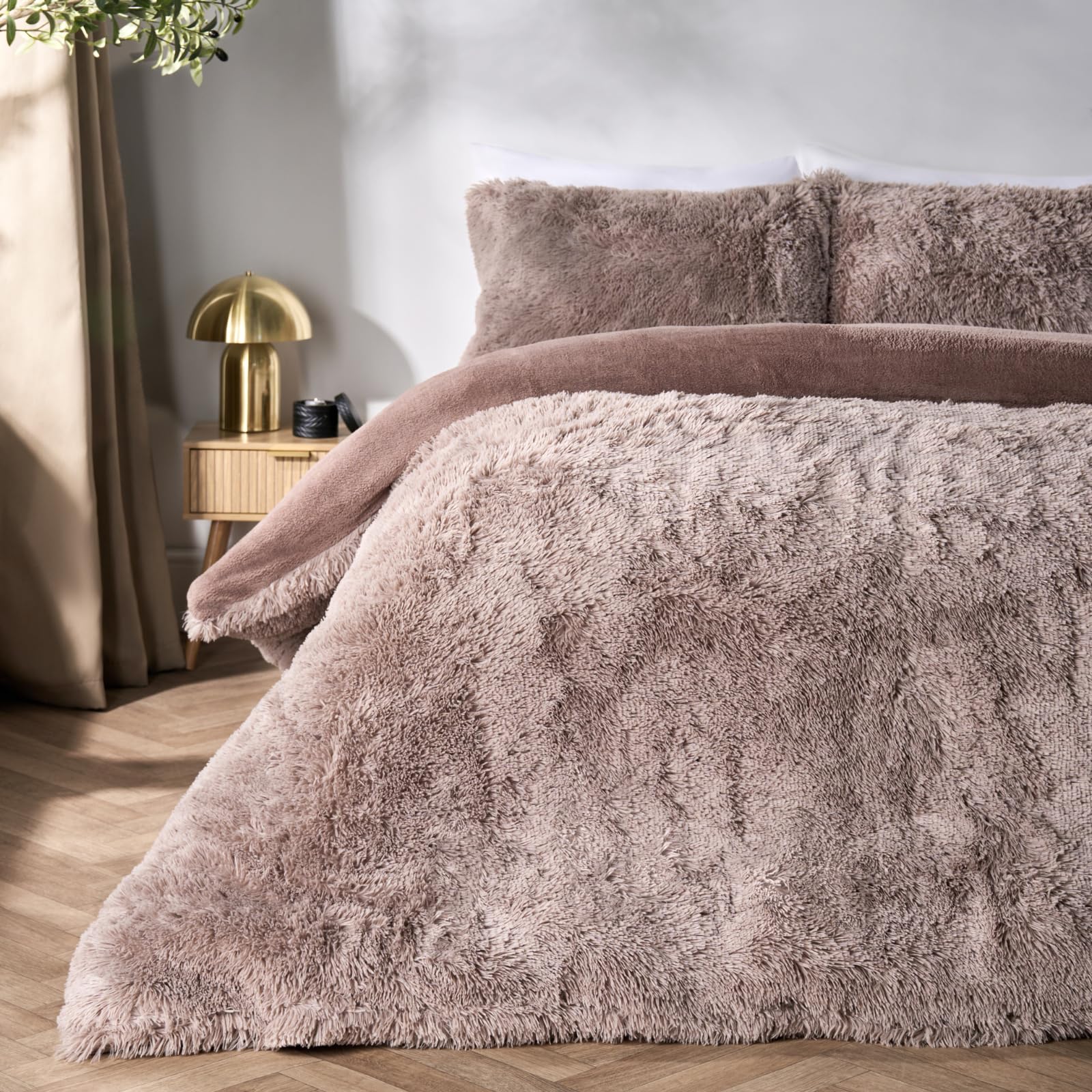 OHS Fluffy Fleece Single Duvet Cover, Super Soft Warm Microfibre Winter Bedding Set Plain Dye Luxurious Plush Fleece Single Duvet Cover Set with Pillowcases, Natural