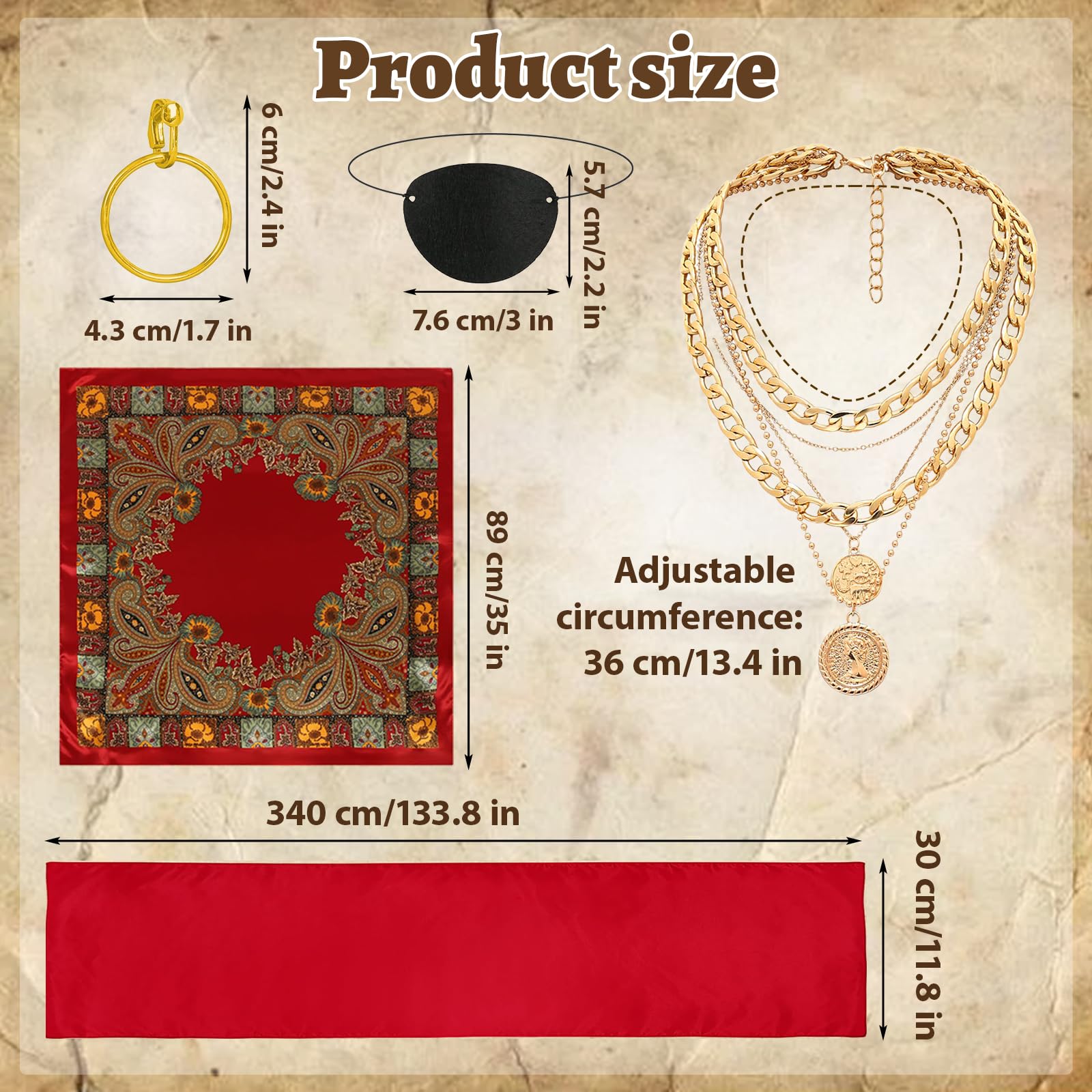 Applysu 5PCS Pirate Costume Accessories for Women Men Pirate Accessories Set including Bandana,Necklace - Image 2