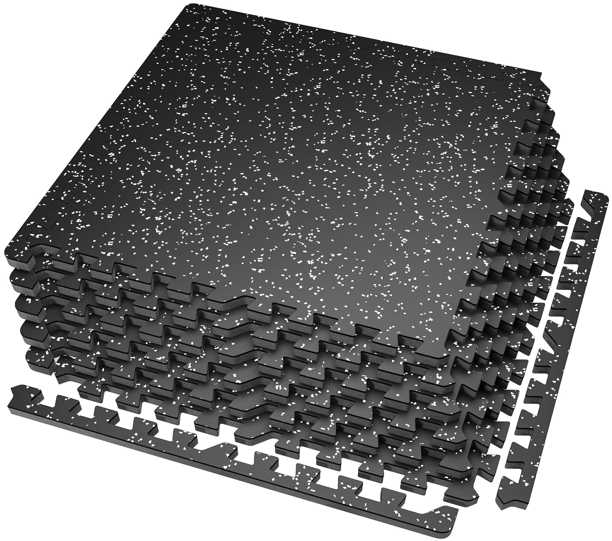 SUPERJARE 0.56'' Thick 6 Pcs 24 Sq Ft Rubber Top Exercise Equipment Mats, High Density EVA Foam Mats with Rubber Top, Interlocking Gym Flooring for Home Gym, Protective Workout Mat, Black/Grey