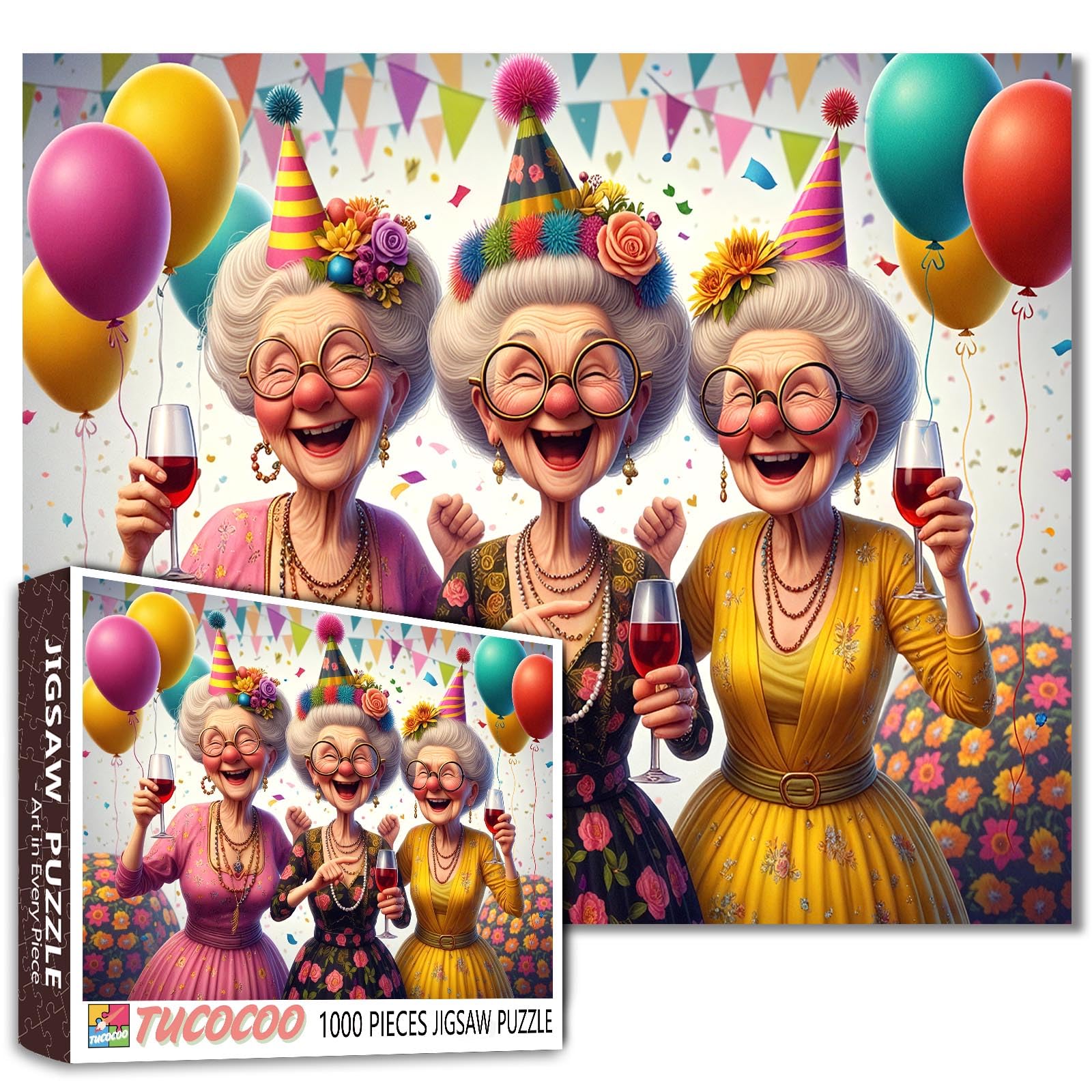 Three Grandma Jigsaw Puzzle 1000 Pieces for Adult Birthday Party Puzzles for Challenging Family Activity Games DIY Handwork Elderly Lady Art Puzzle Home Wall Decoration Unique Gifts 20x27 Inches — image 1